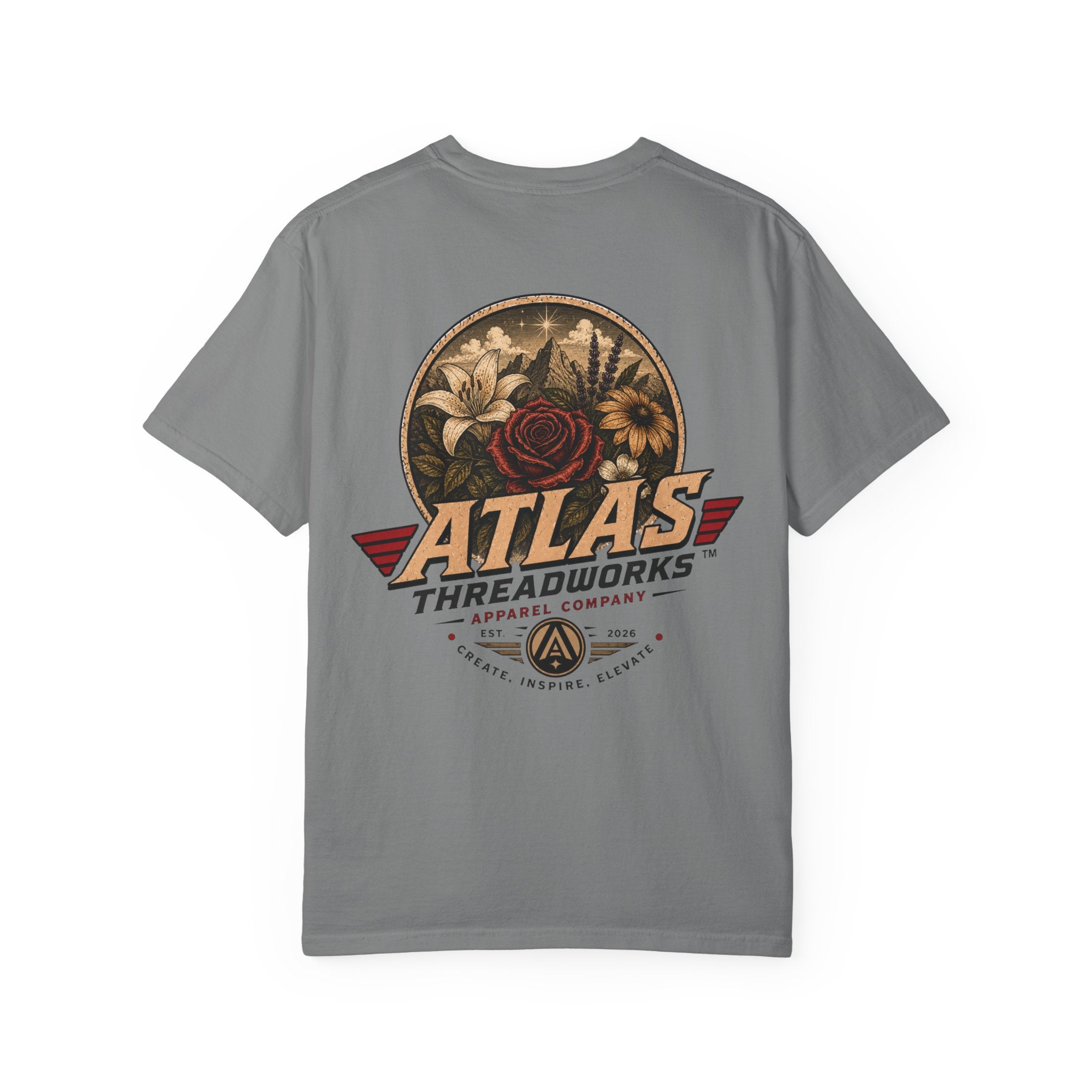 Atlas Threadworks Floral Logo T-Shirt — Vintage Rose Graphic Tee