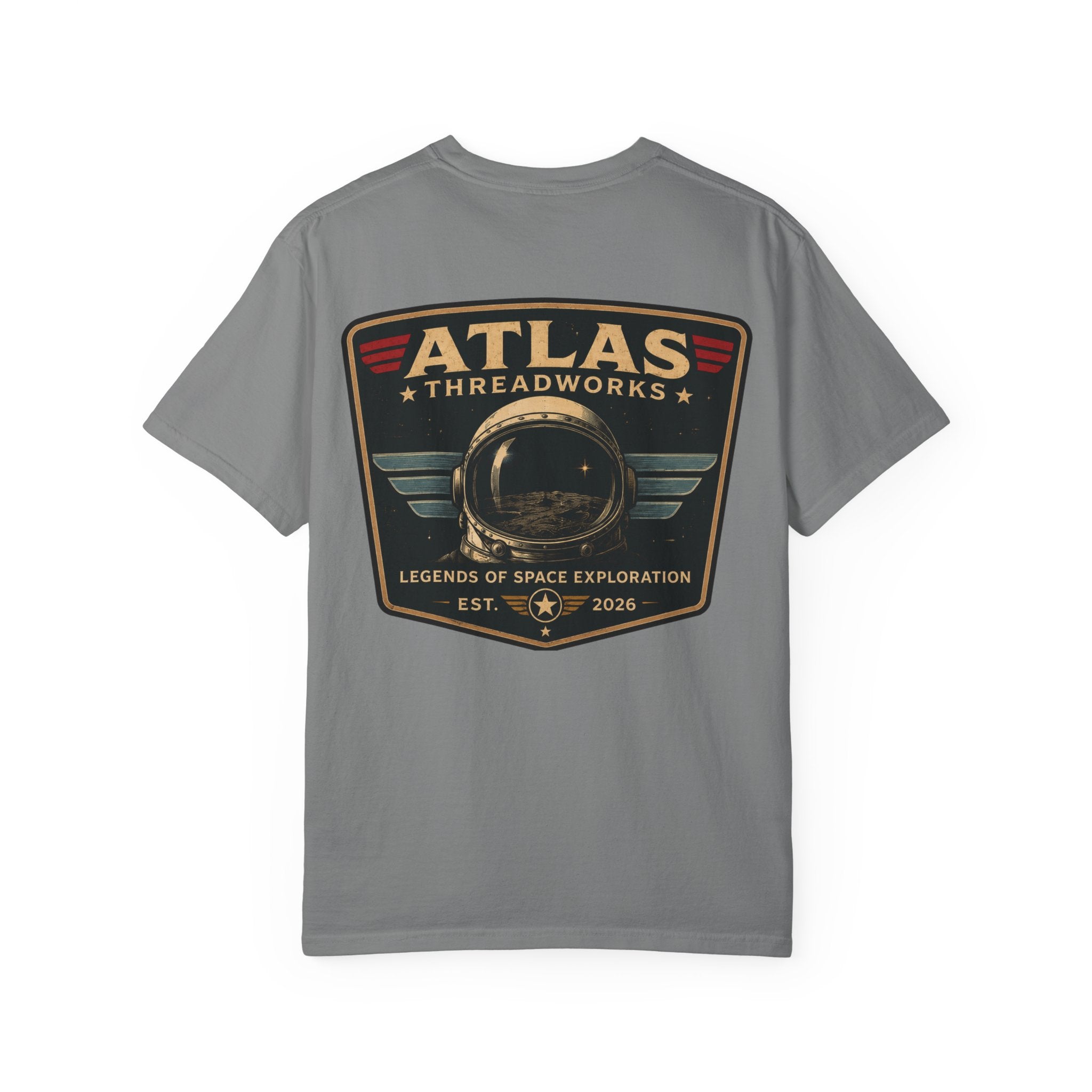 Atlas Threadworks Space Exploration T-Shirt — Retro Space Helmet Logo