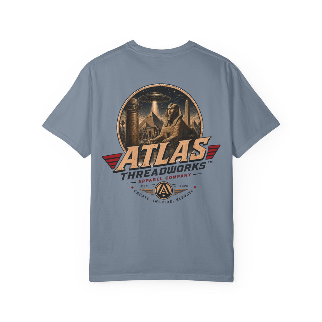 Atlas Threadworks Vintage Logo T‑Shirt Ancient Egypt UFO