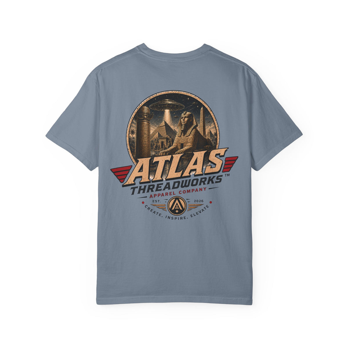 Atlas Threadworks Vintage Logo T‑Shirt Ancient Egypt UFO
