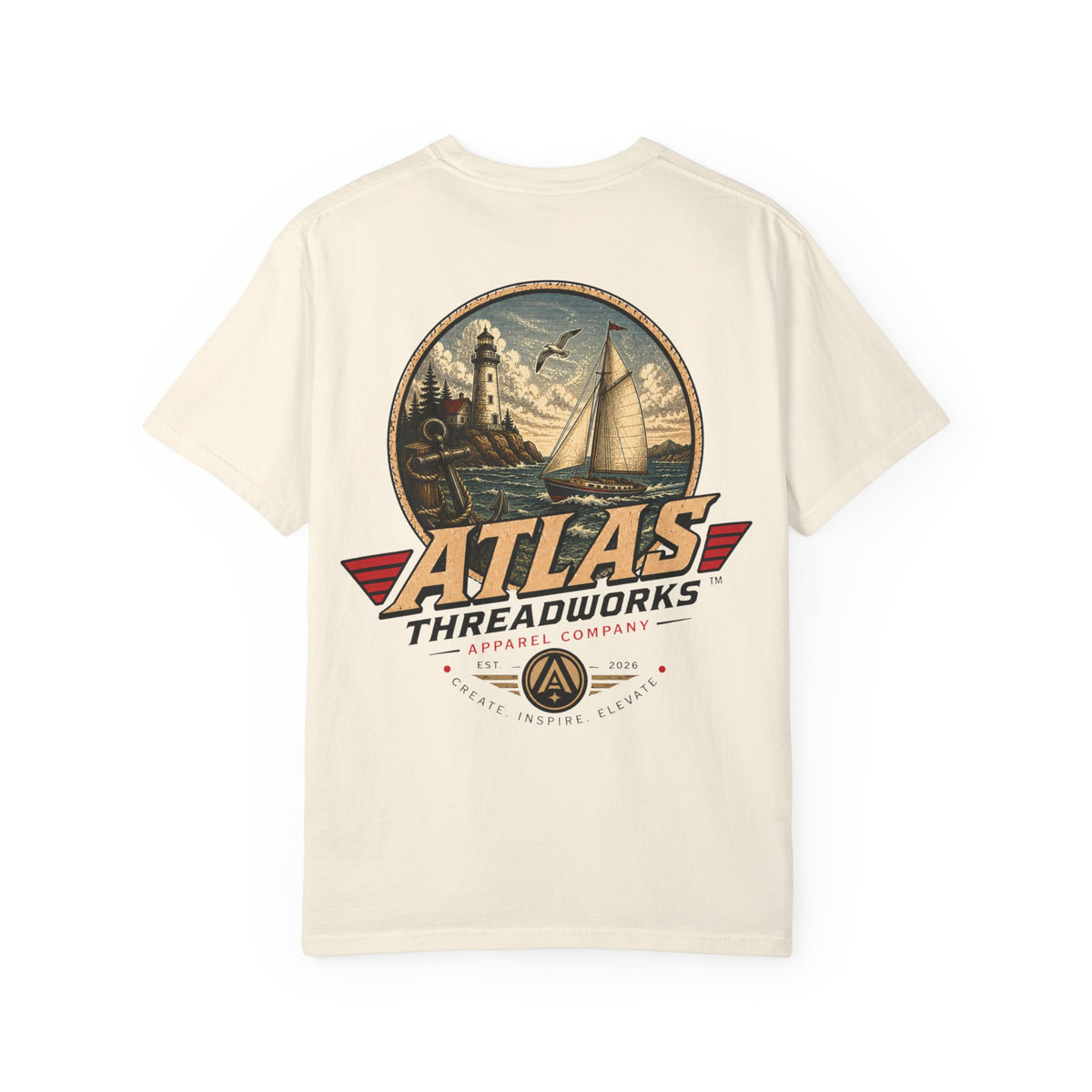 Nautical Anchor T-Shirt — "Atlas Threadworks" Vintage Sailboat Graphic