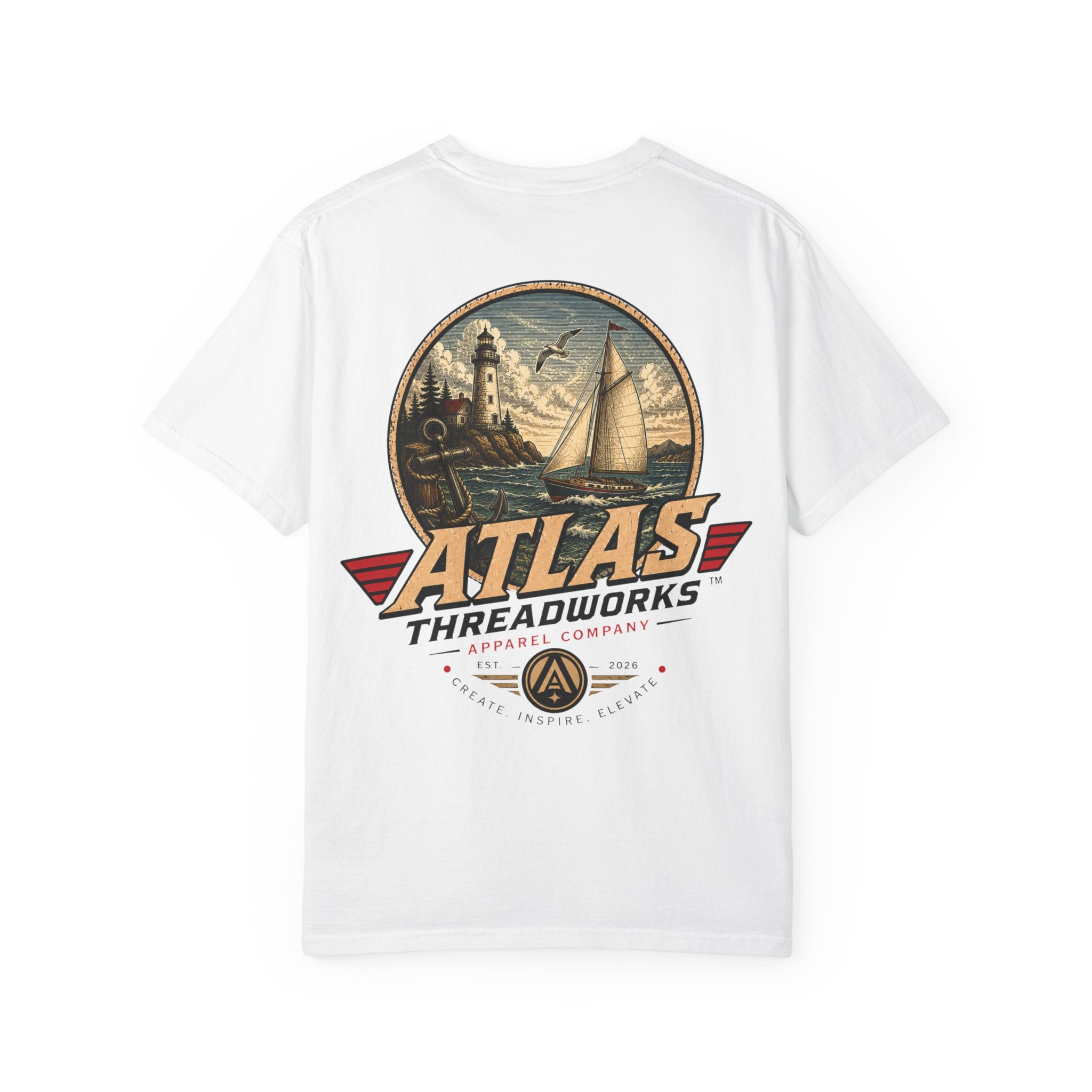 Nautical Anchor T-Shirt — "Atlas Threadworks" Vintage Sailboat Graphic