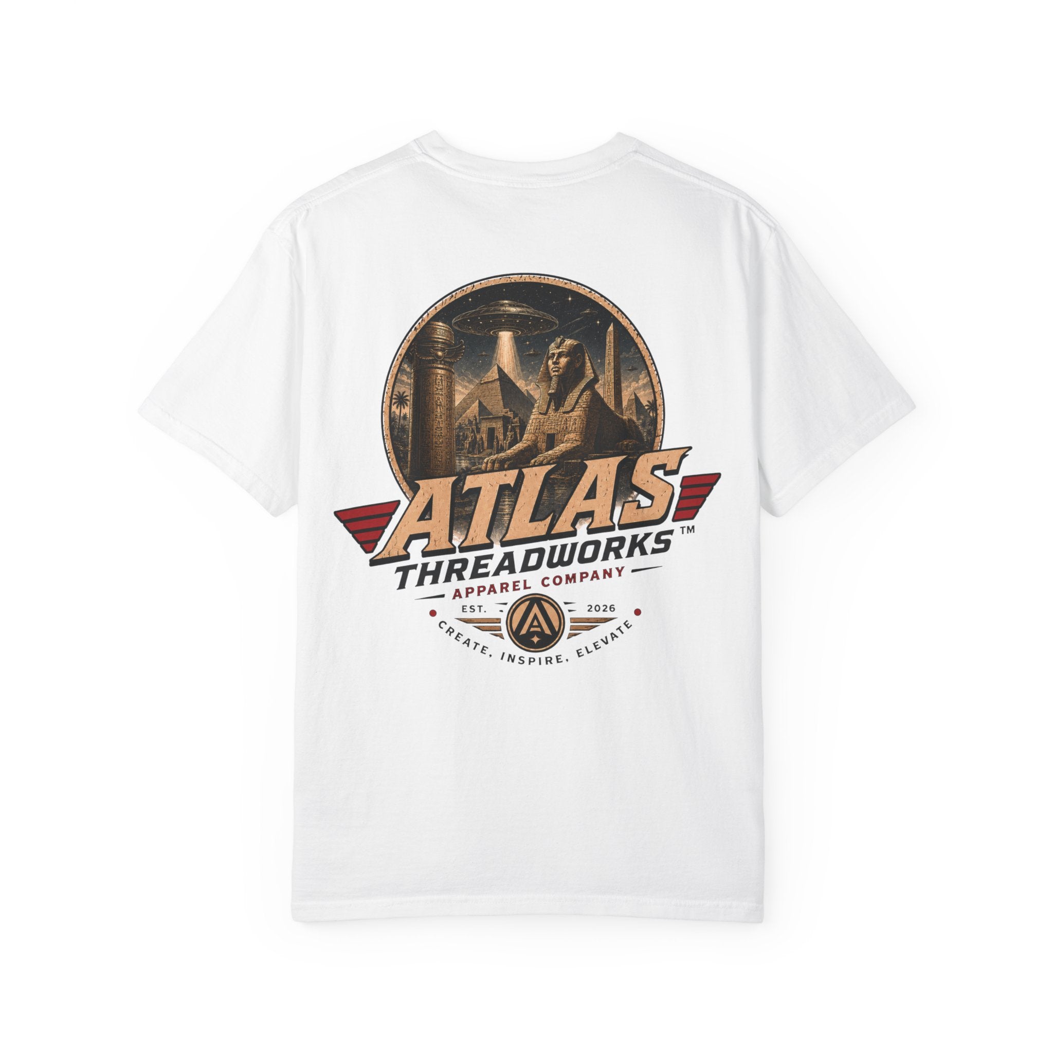 Atlas Threadworks Vintage Logo T‑Shirt Ancient Egypt UFO