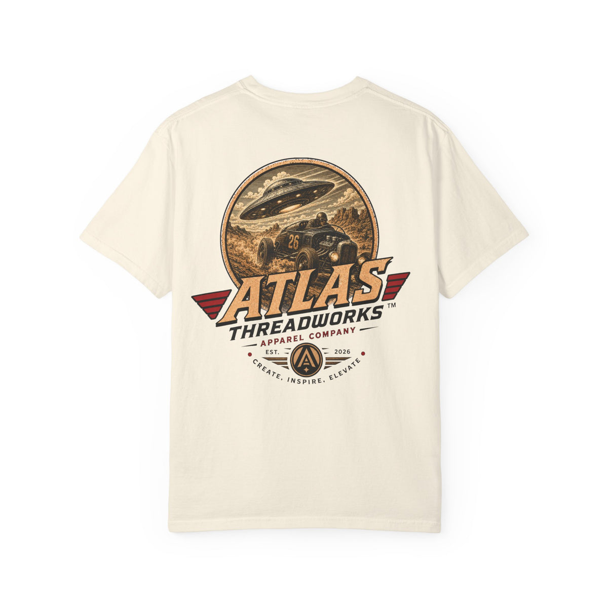 Atlas Threadworks Vintage Graphic T-Shirt — UFO & Hot Rod Retro Design