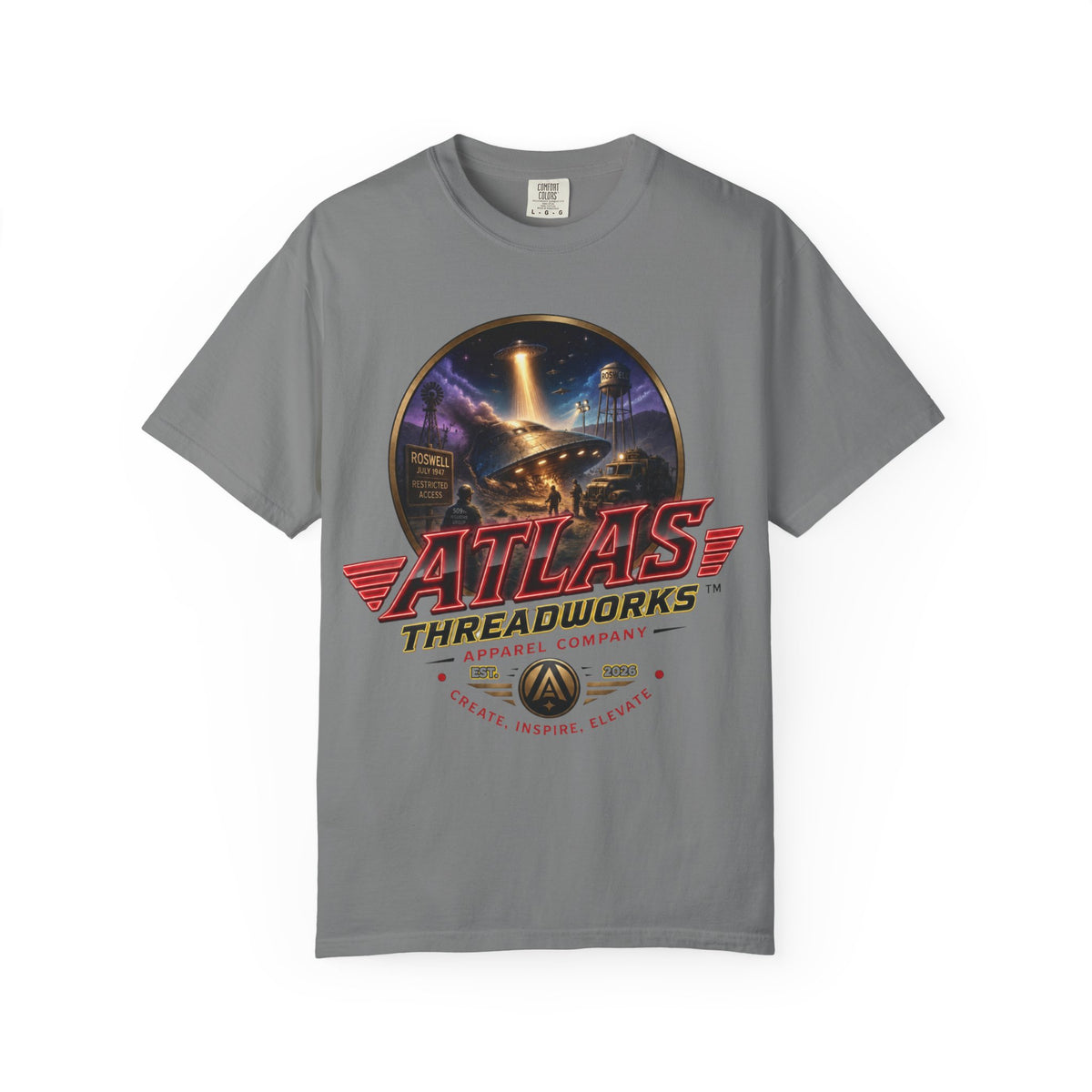 Atlas Threadworks Vintage Neon Roswell UFO Crash Graphic T-Shirt