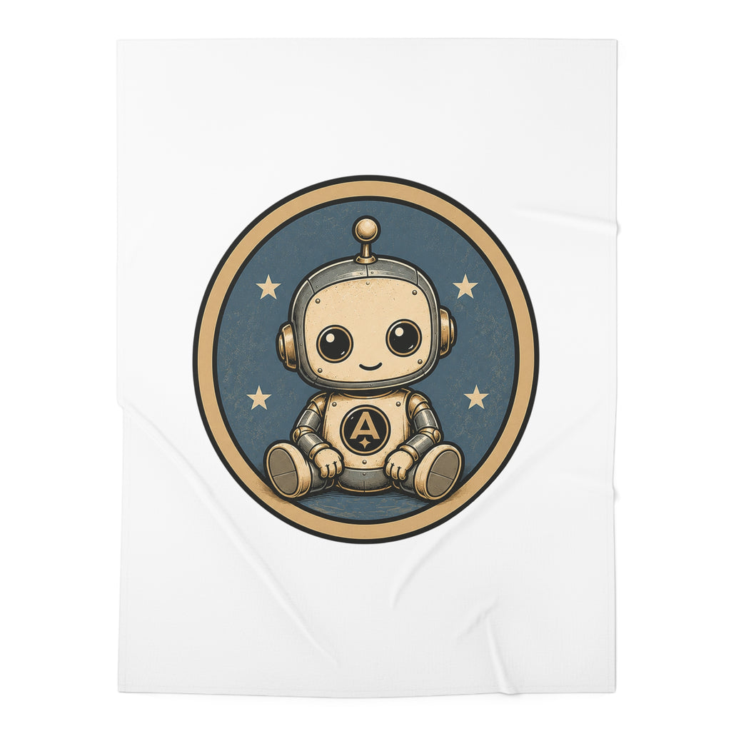 Baby Swaddle Blanket — Retro Robot "Atlas Threadworks" Logo Swaddle for Newborns