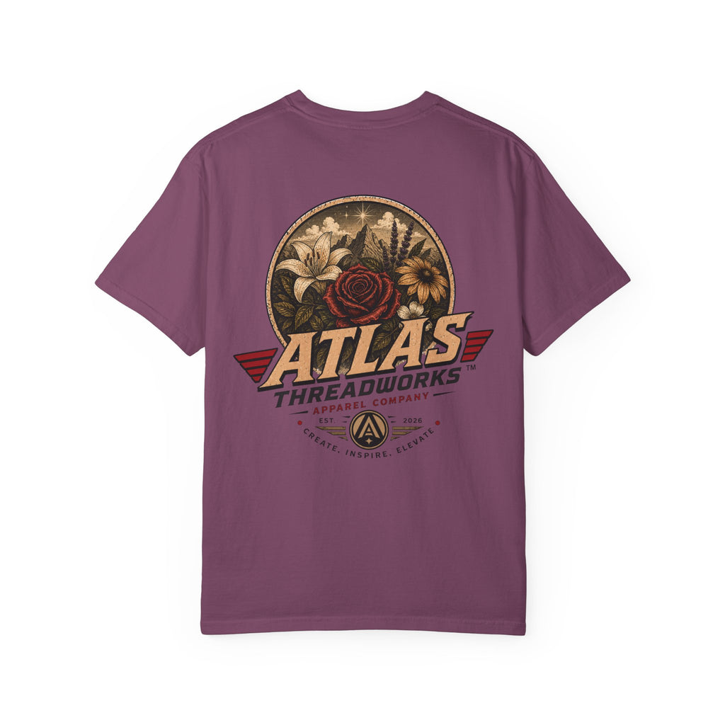 Atlas Threadworks Floral Logo T-Shirt — Vintage Rose Graphic Tee