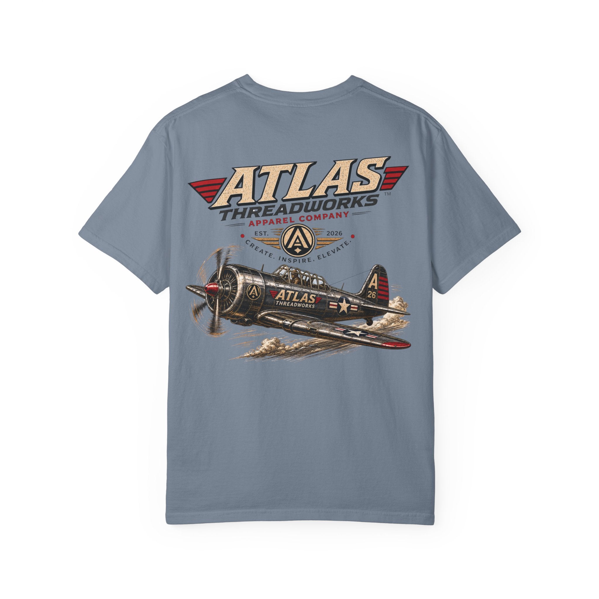 Aviation Graphic T-Shirt — "Atlas Threadworks" Vintage Warplane Design