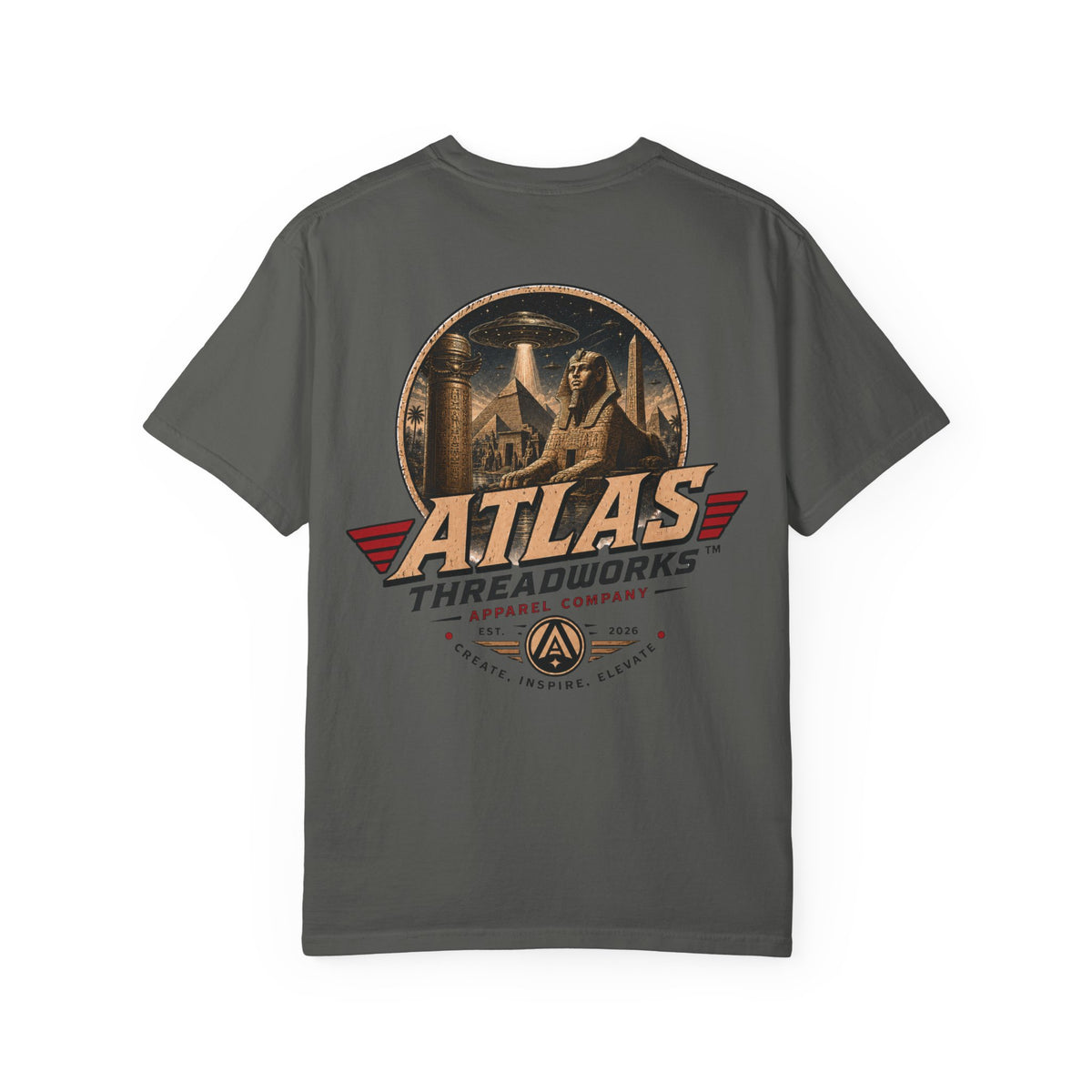 Atlas Threadworks Vintage Logo T‑Shirt Ancient Egypt UFO
