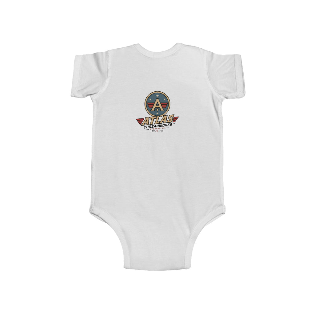 Aviator Baby Bodysuit — 'Atlas Air Adventures' Vintage Pilot Logo Infant Onesie