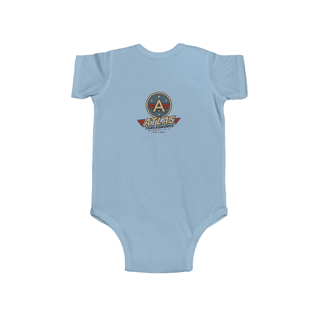 Aviator Baby Bodysuit — 'Atlas Air Adventures' Vintage Pilot Logo Infant Onesie