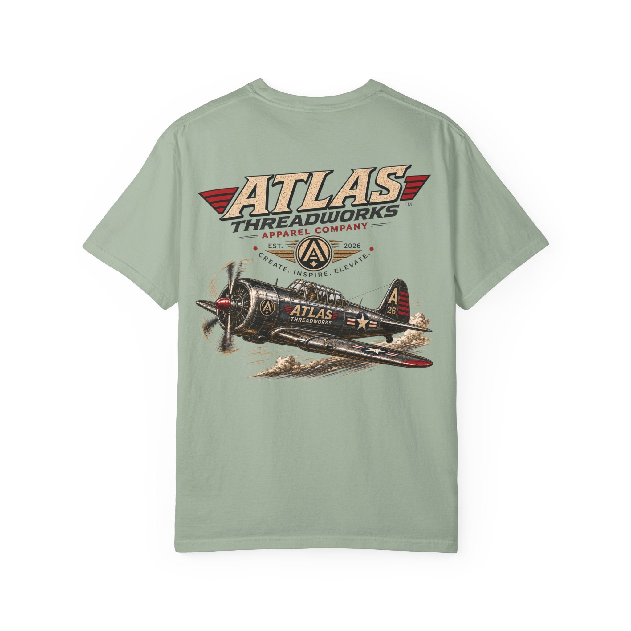Aviation Graphic T-Shirt — "Atlas Threadworks" Vintage Warplane Design