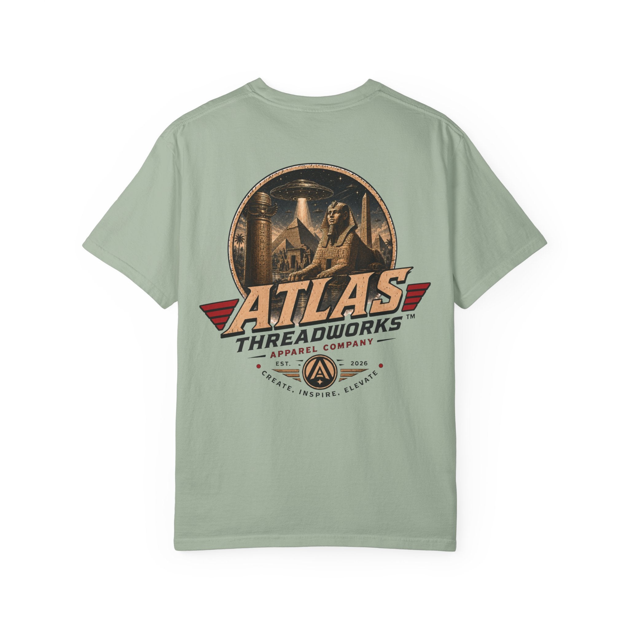 Atlas Threadworks Vintage Logo T‑Shirt Ancient Egypt UFO