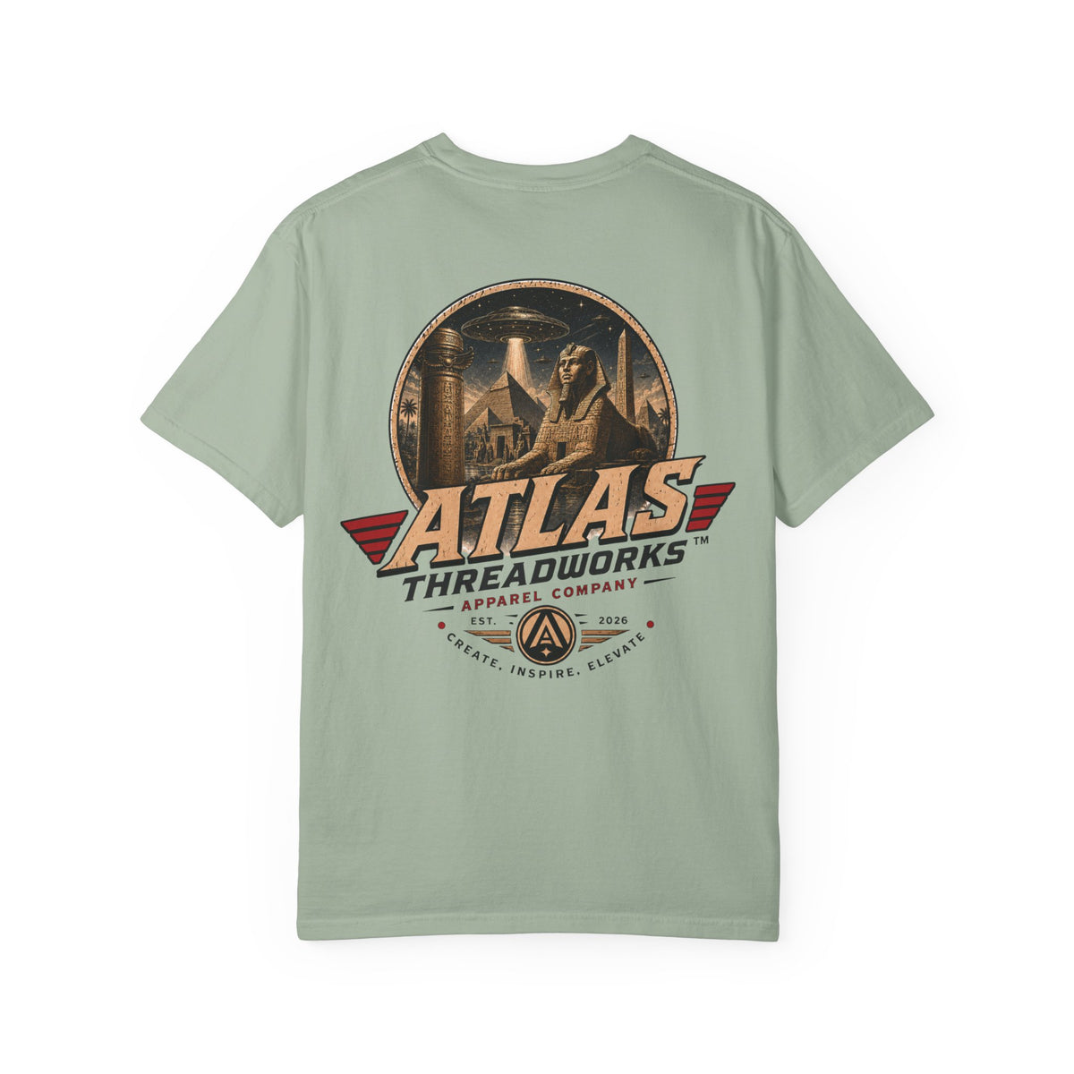 Atlas Threadworks Vintage Logo T‑Shirt Ancient Egypt UFO