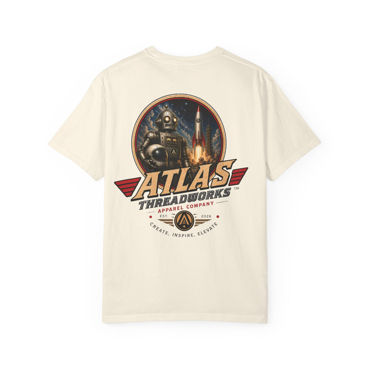 Atlas Threadworks Vintage Graphic Robot Rocket T-Shirt