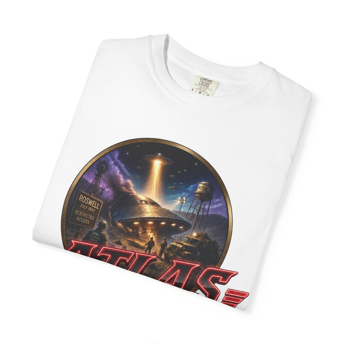 Atlas Threadworks Vintage Neon Roswell UFO Crash Graphic T-Shirt