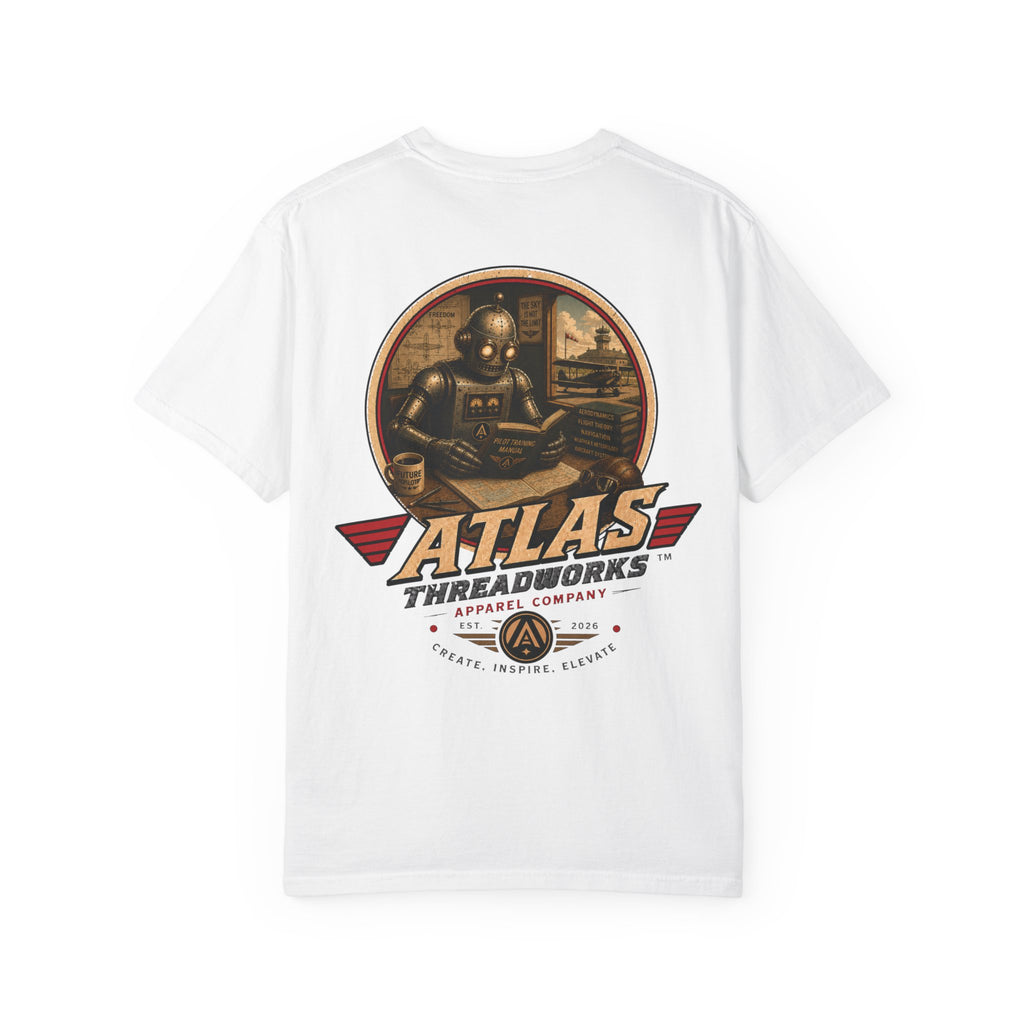 Atlas Threadworks Retro Robot Flight School Logo T‑Shirt