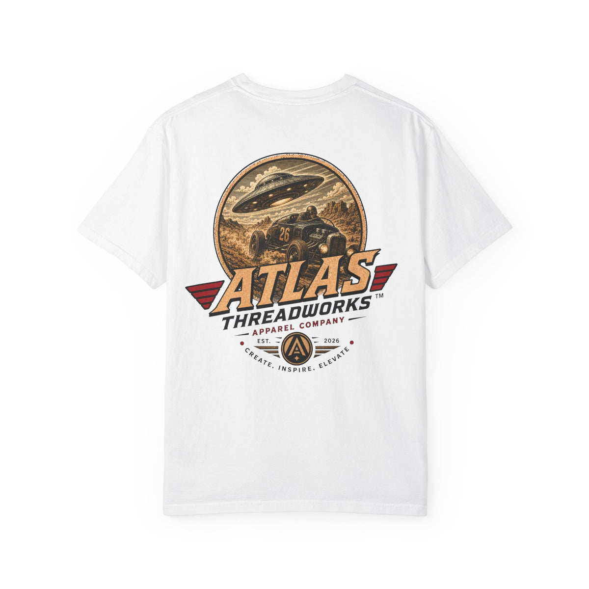 Atlas Threadworks Vintage Graphic T-Shirt — UFO & Hot Rod Retro Design