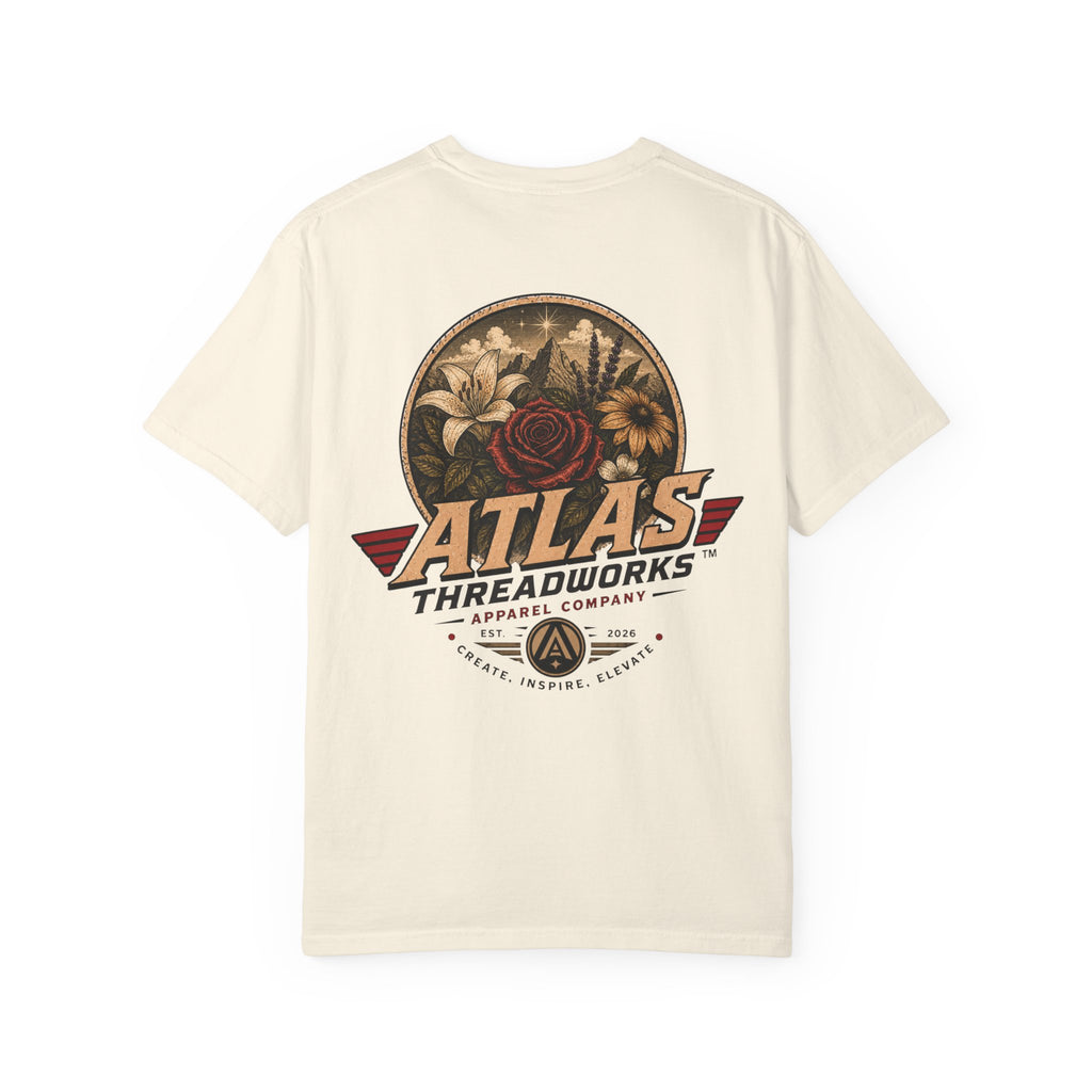 Atlas Threadworks Floral Logo T-Shirt — Vintage Rose Graphic Tee