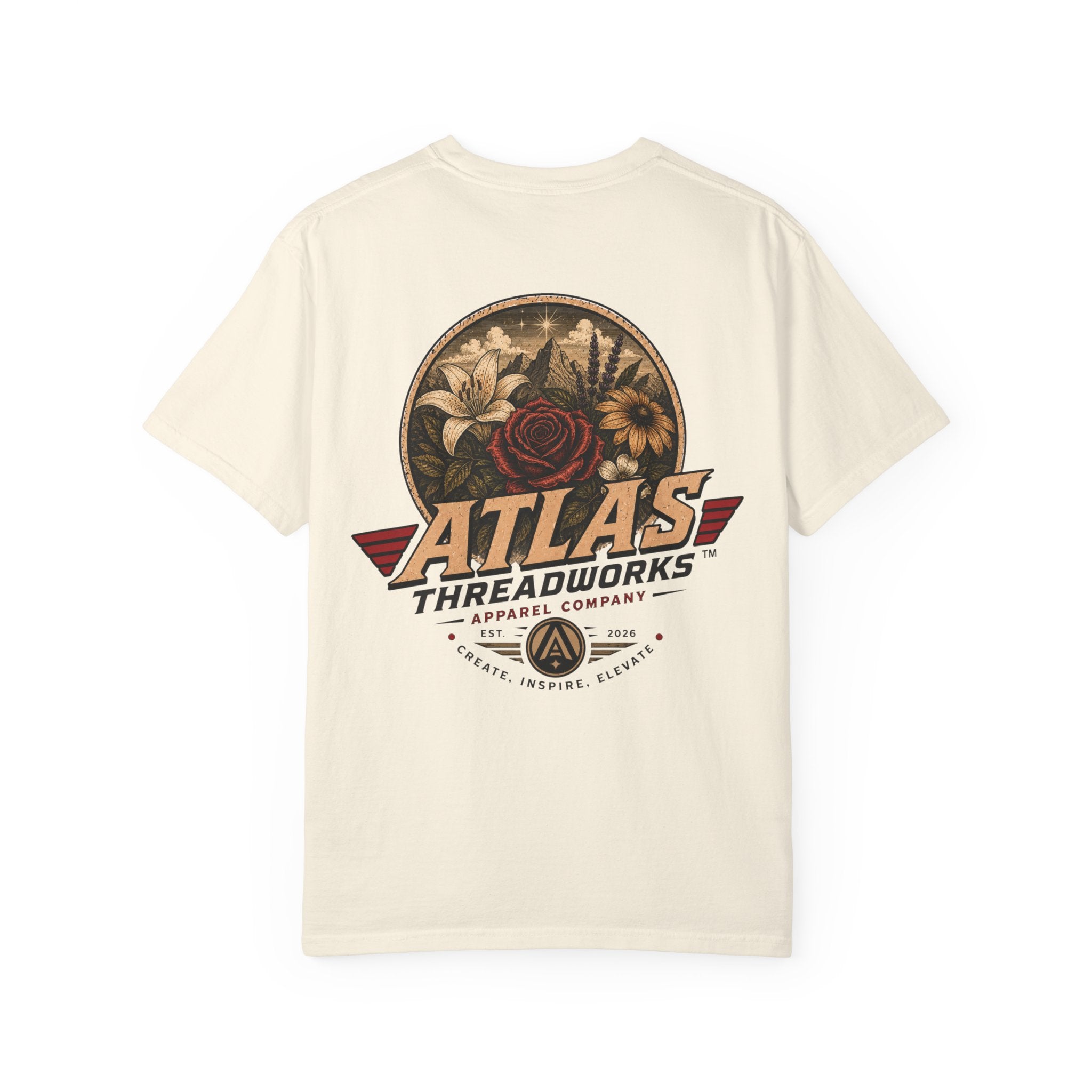 Atlas Threadworks Floral Logo T-Shirt — Vintage Rose Graphic Tee