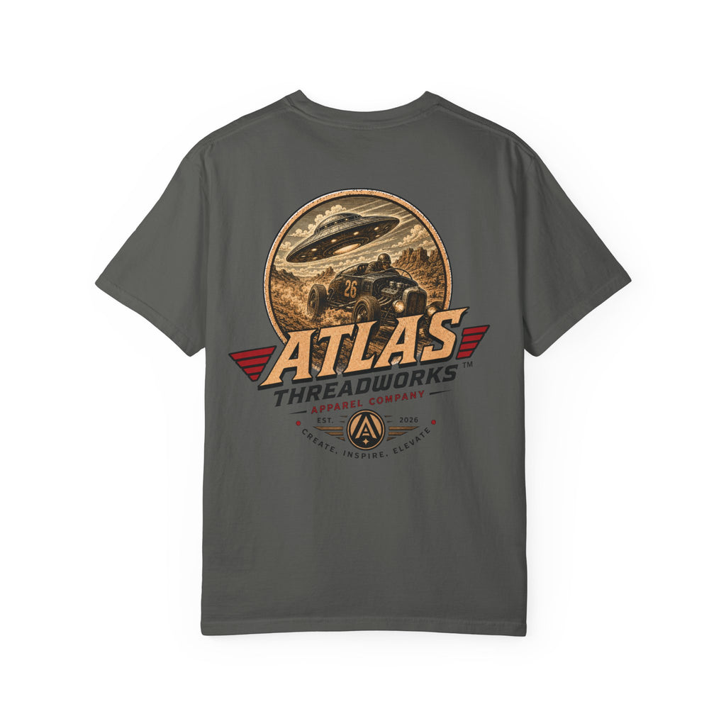 Atlas Threadworks Vintage Graphic T-Shirt — UFO & Hot Rod Retro Design
