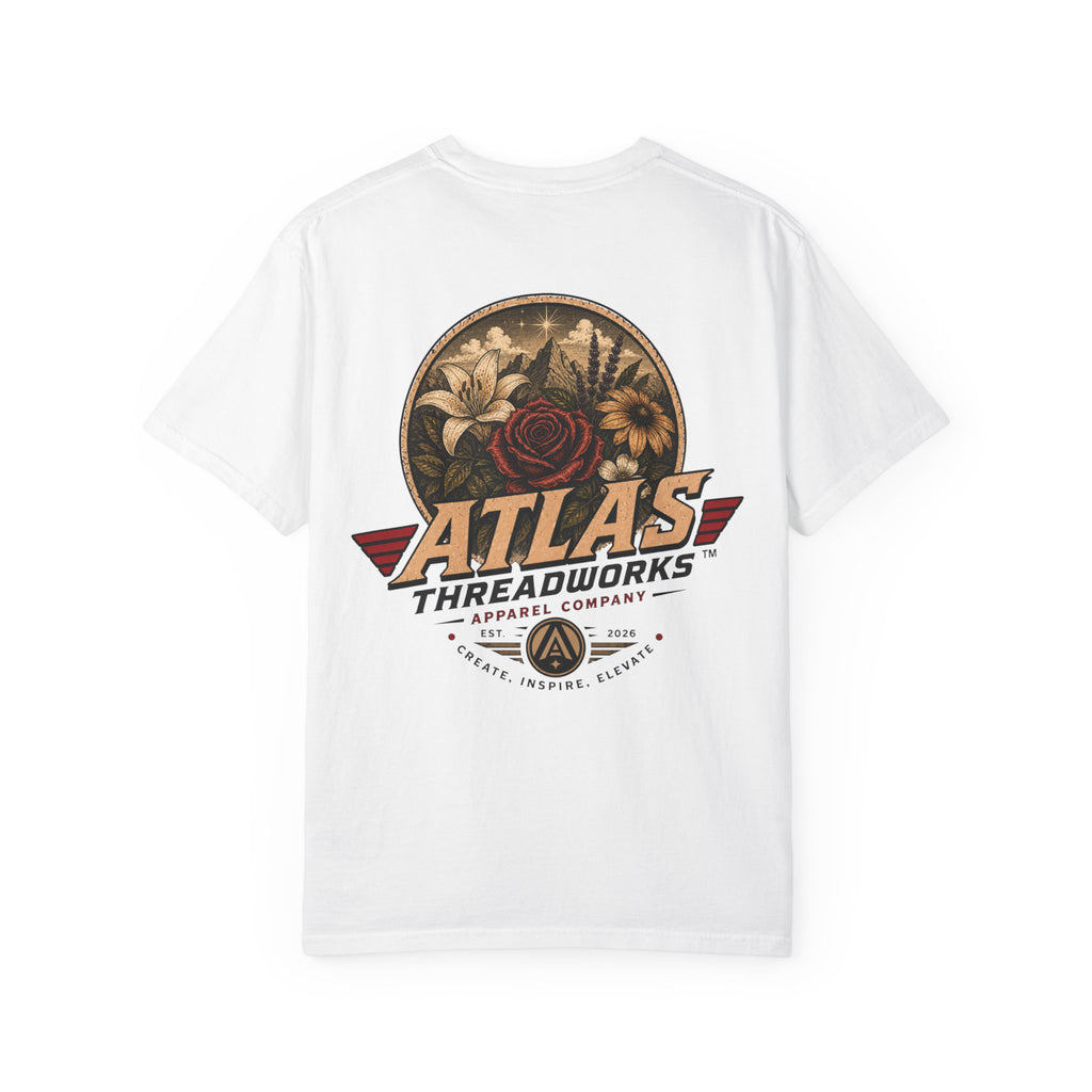 Atlas Threadworks Floral Logo T-Shirt — Vintage Rose Graphic Tee