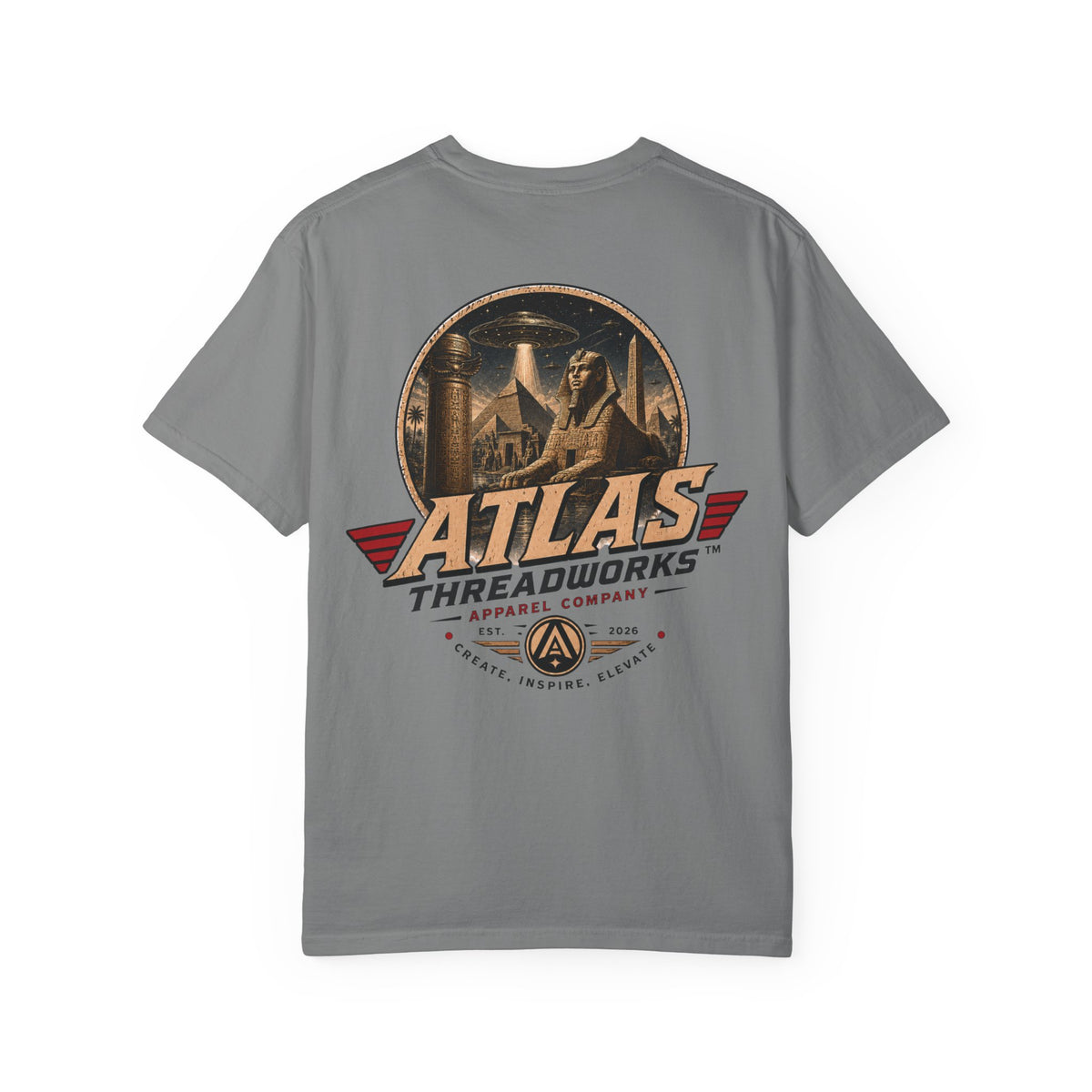 Atlas Threadworks Vintage Logo T‑Shirt Ancient Egypt UFO