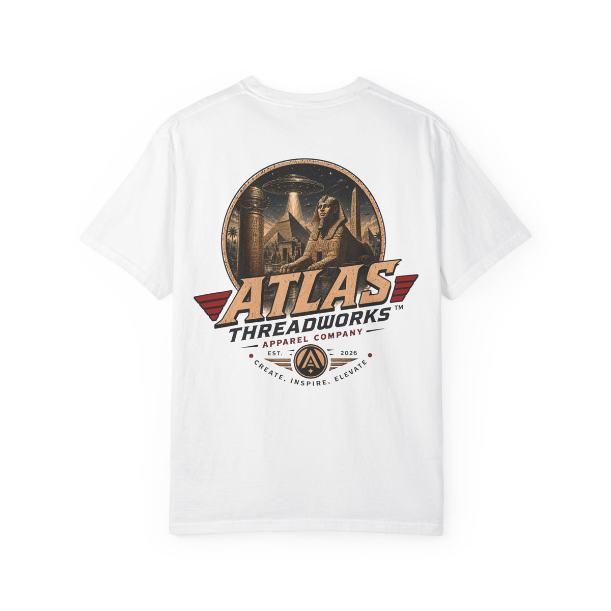Atlas Threadworks Vintage Logo T‑Shirt Ancient Egypt UFO
