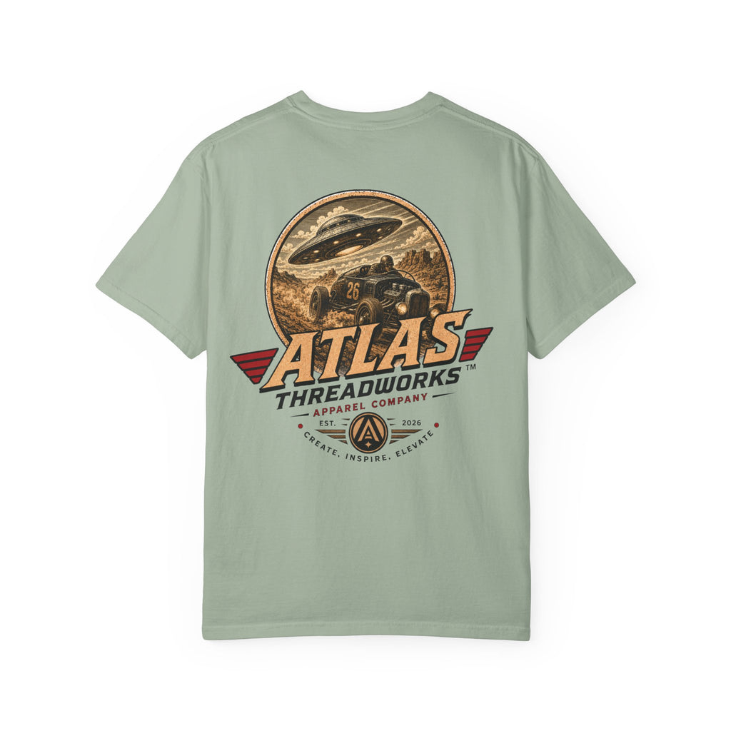 Atlas Threadworks Vintage Graphic T-Shirt — UFO & Hot Rod Retro Design