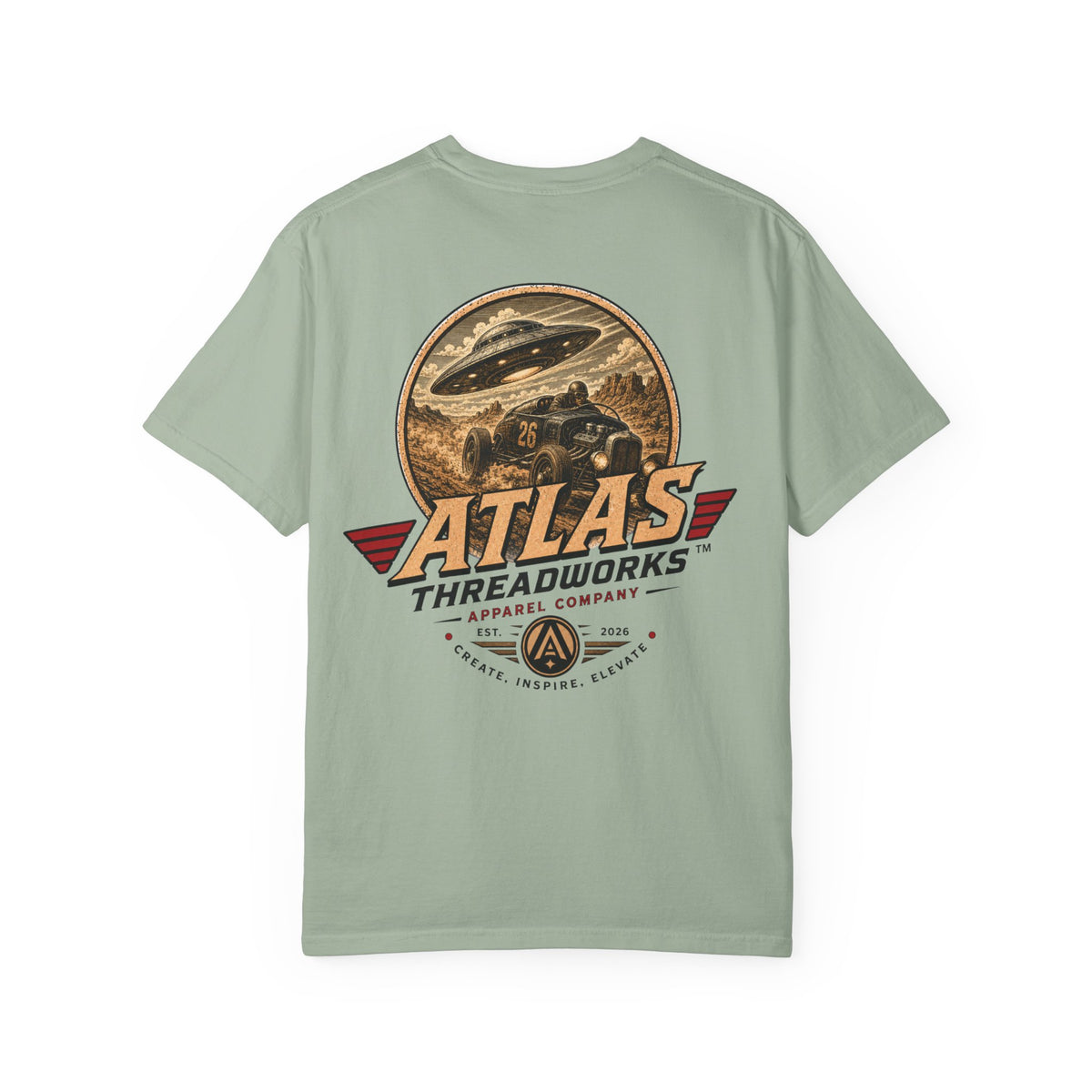 Atlas Threadworks Vintage Graphic T-Shirt — UFO & Hot Rod Retro Design