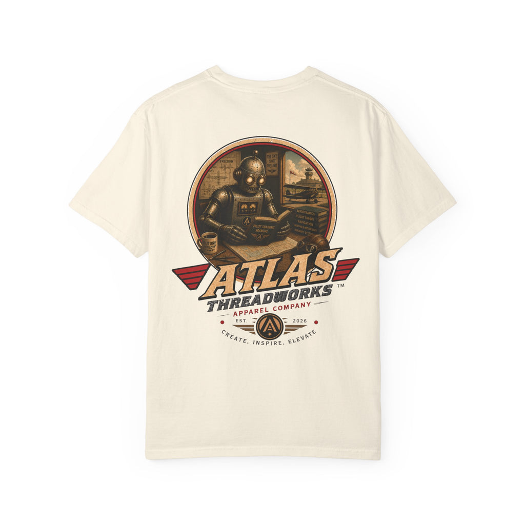 Atlas Threadworks Retro Robot Flight School Logo T‑Shirt