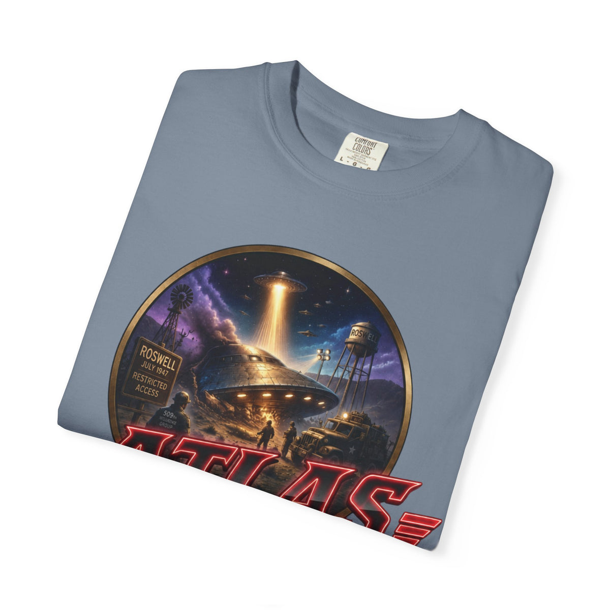 Atlas Threadworks Vintage Neon Roswell UFO Crash Graphic T-Shirt