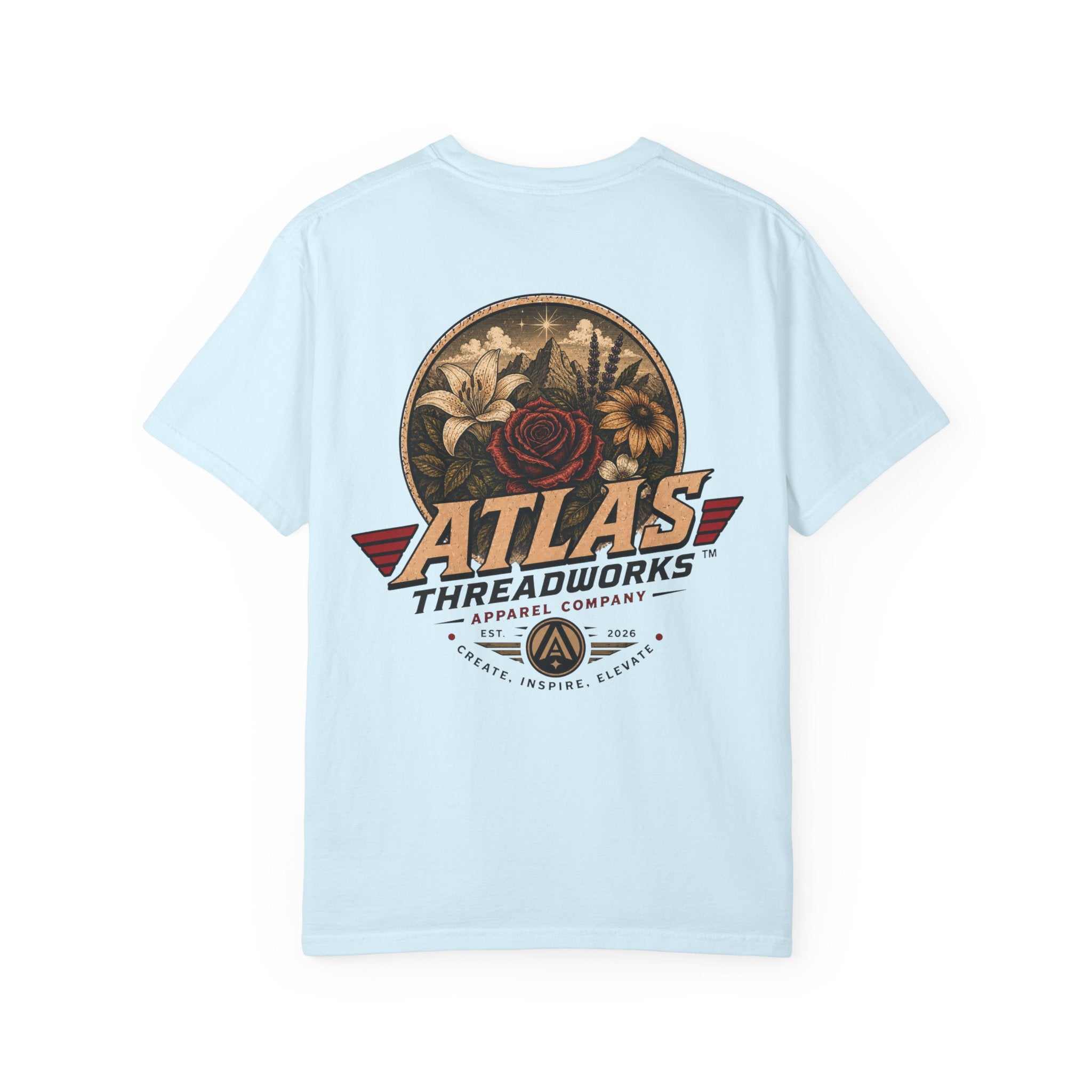 Atlas Threadworks Floral Logo T-Shirt — Vintage Rose Graphic Tee