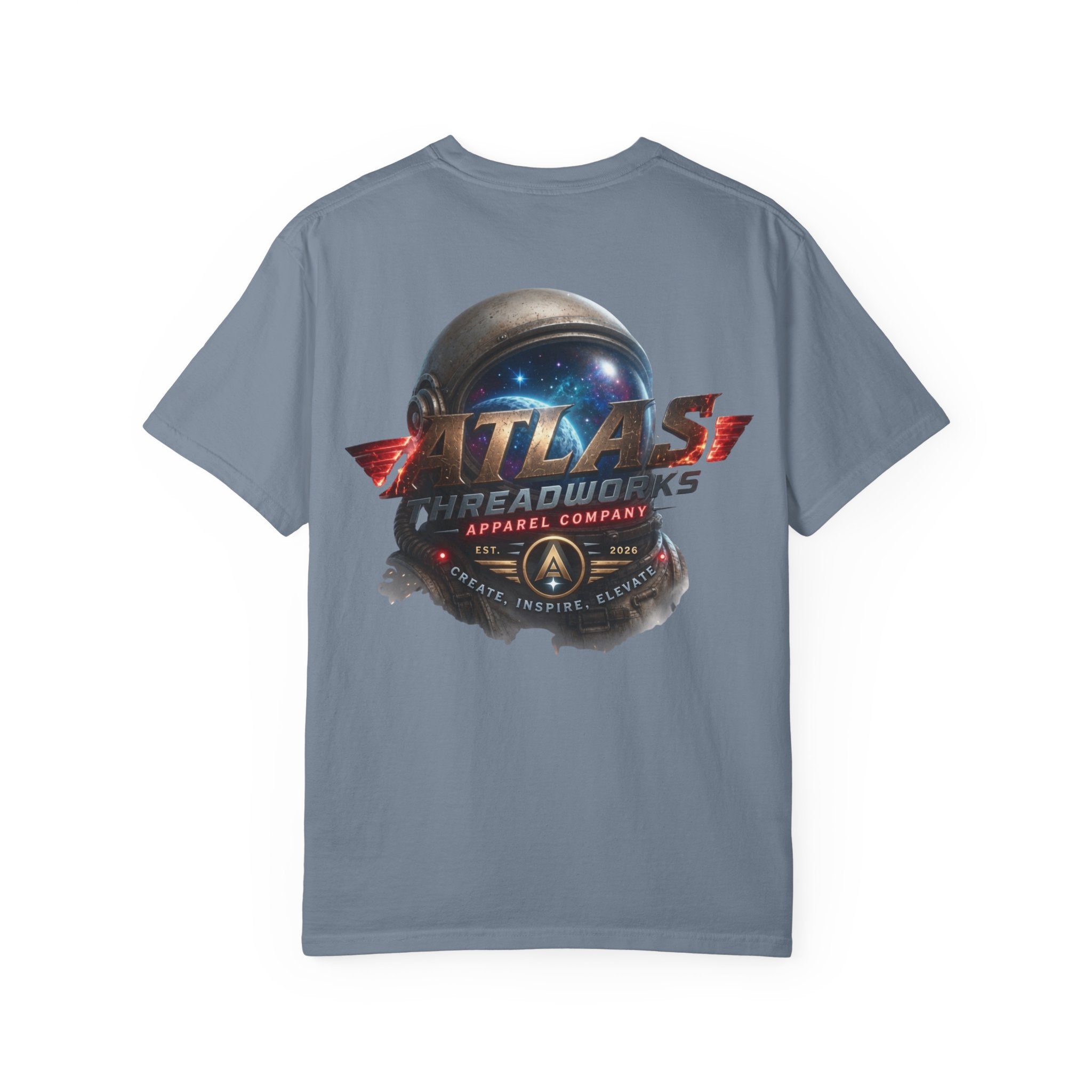 Graphic T‑Shirt — "Atlas Threadworks" Space Helmet Logo Tee
