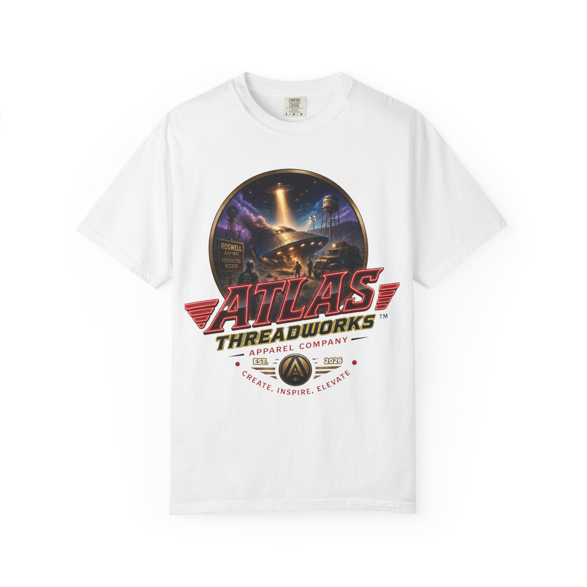Atlas Threadworks Vintage Neon Roswell UFO Crash Graphic T-Shirt