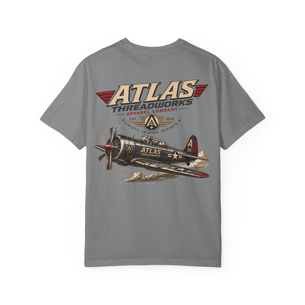 Aviation Graphic T-Shirt — "Atlas Threadworks" Vintage Warplane Design