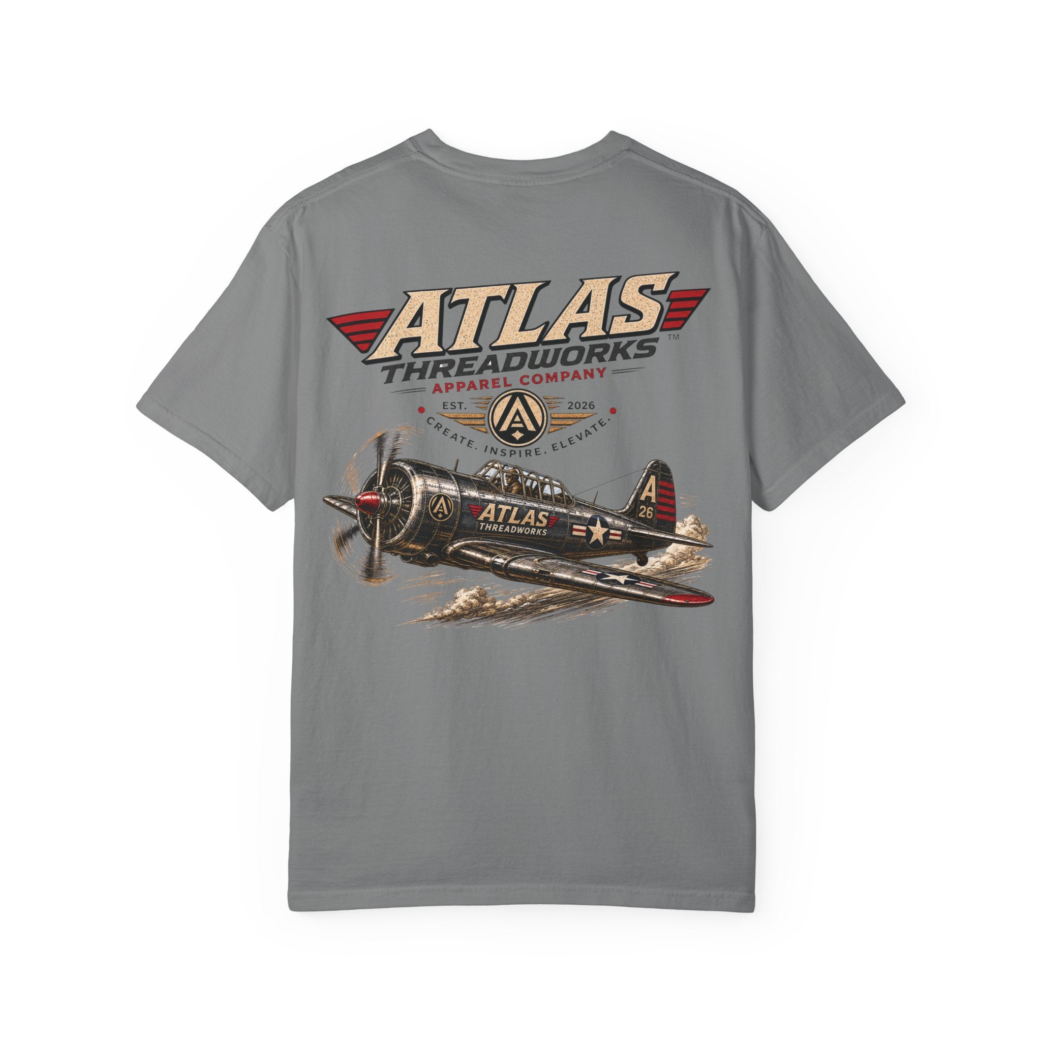 Aviation Graphic T-Shirt — "Atlas Threadworks" Vintage Warplane Design
