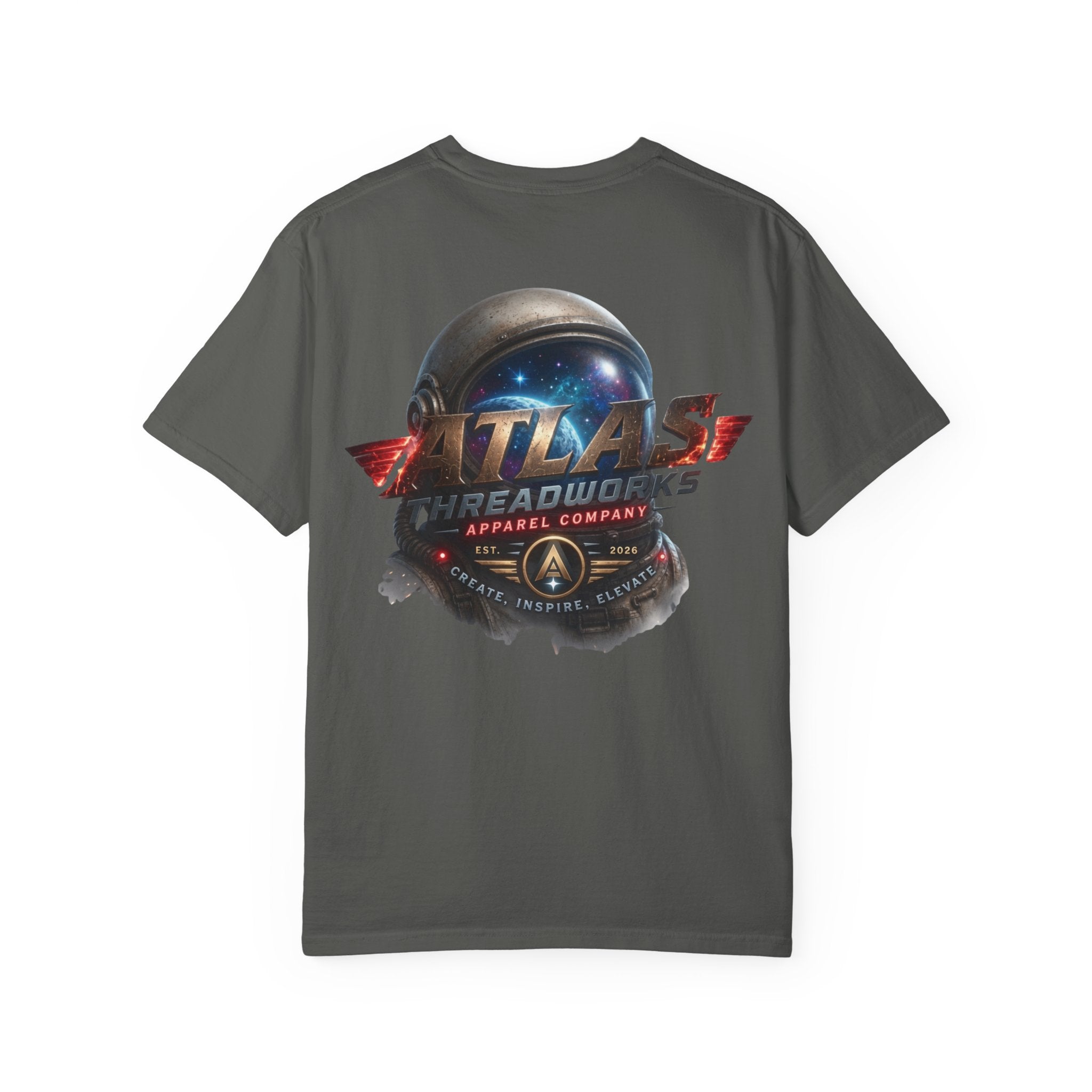 Graphic T‑Shirt — "Atlas Threadworks" Space Helmet Logo Tee