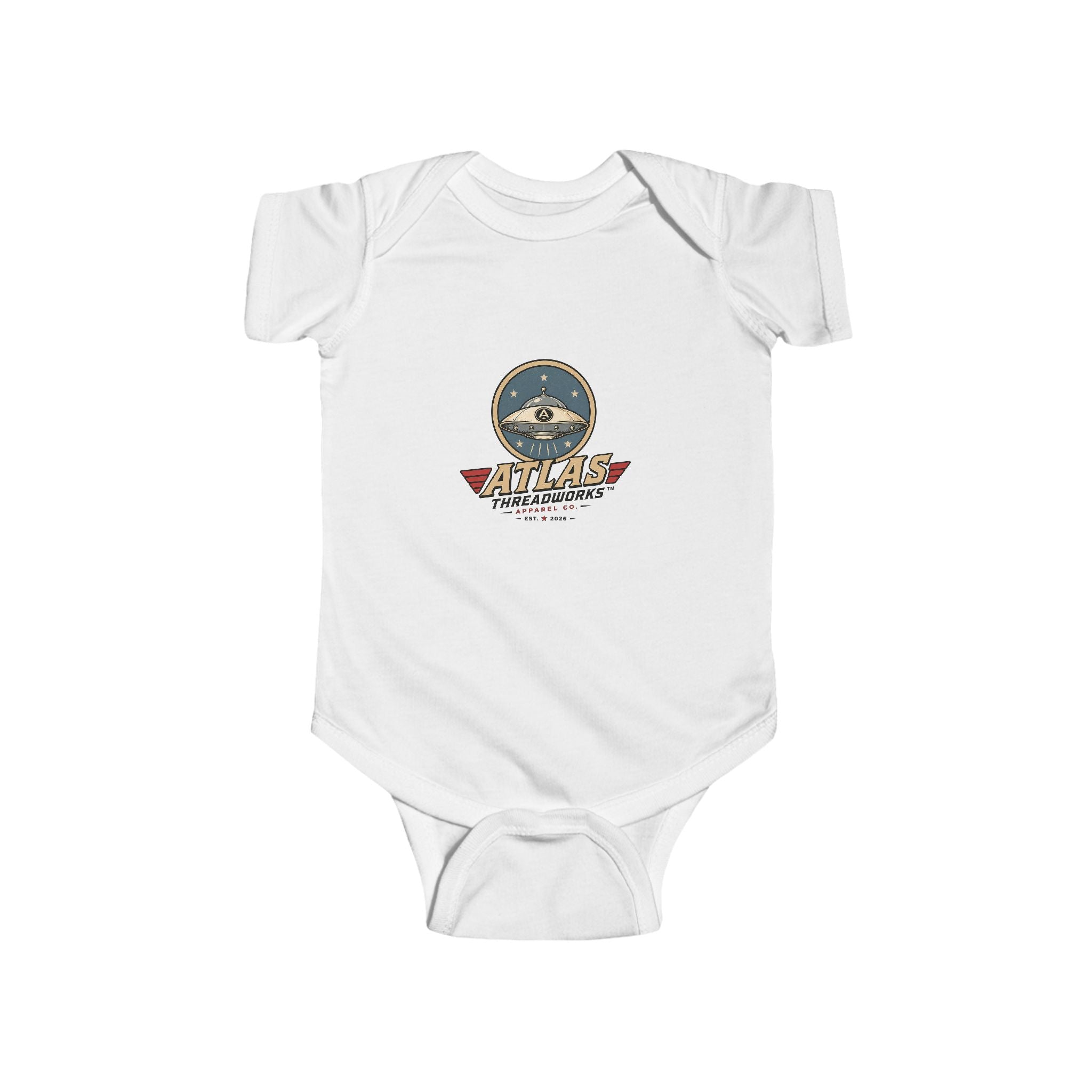 Aviator Baby Bodysuit — 'Atlas Air Adventures' Vintage Pilot Logo Infant Onesie