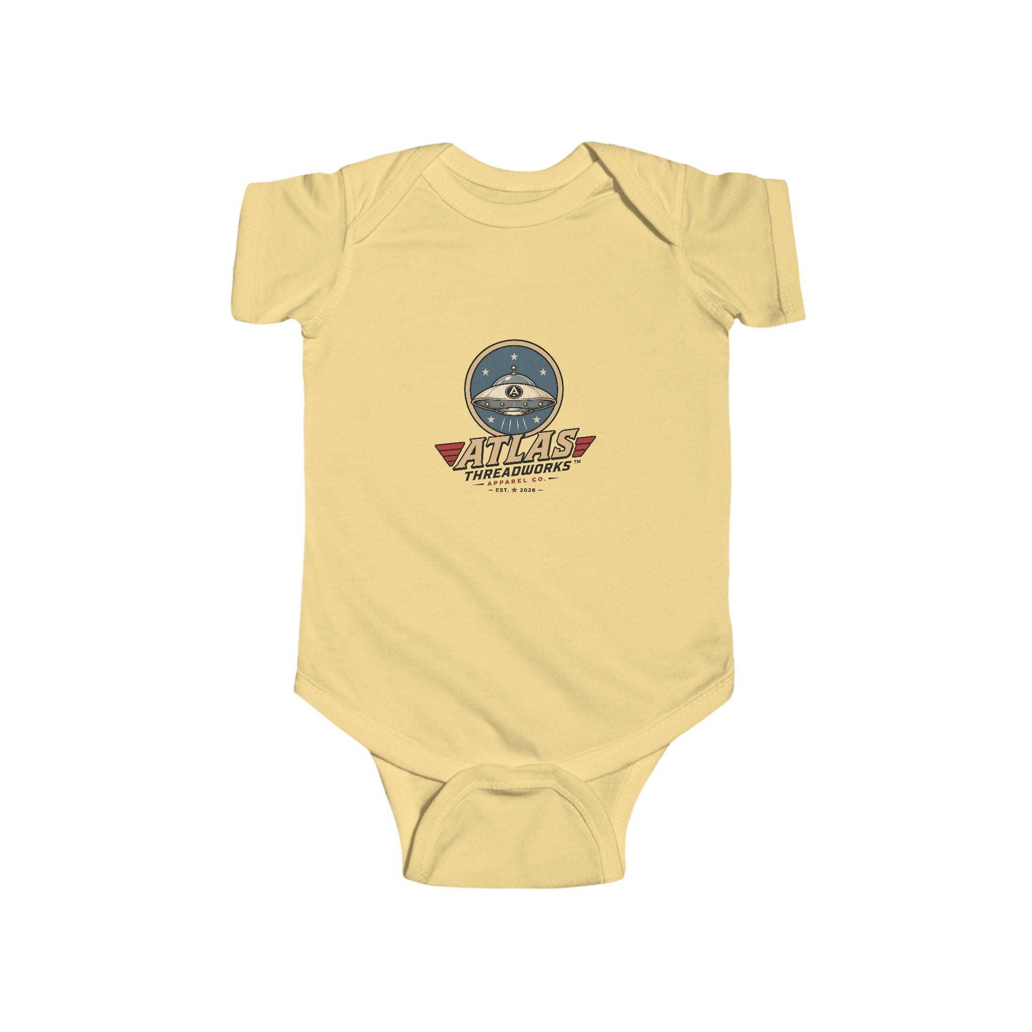 Aviator Baby Bodysuit — 'Atlas Air Adventures' Vintage Pilot Logo Infant Onesie