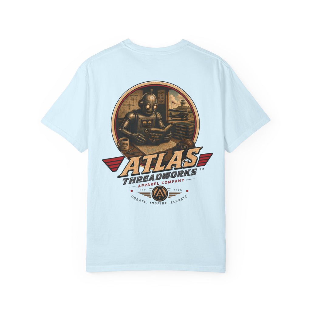 Atlas Threadworks Retro Robot Flight School Logo T‑Shirt