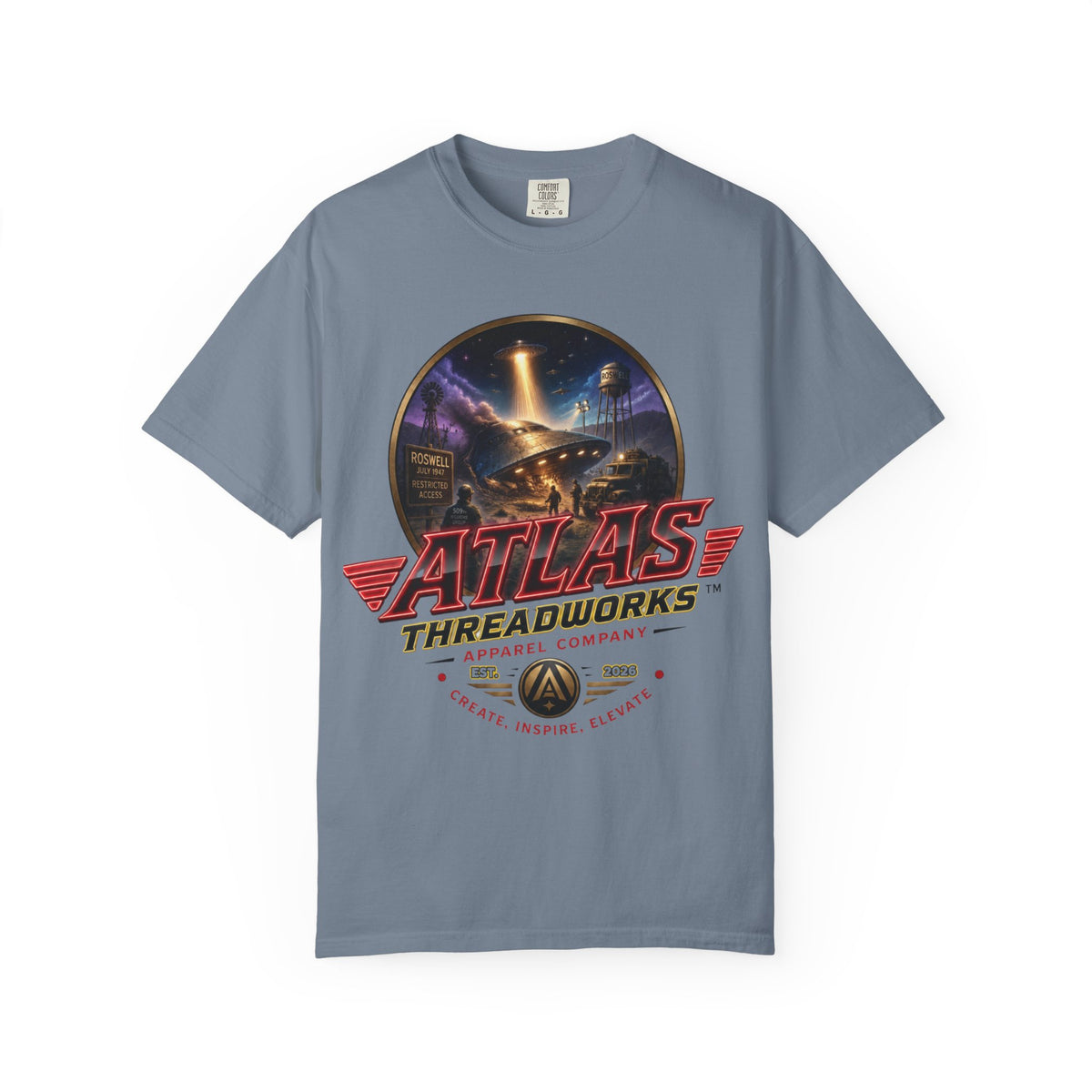 Atlas Threadworks Vintage Neon Roswell UFO Crash Graphic T-Shirt