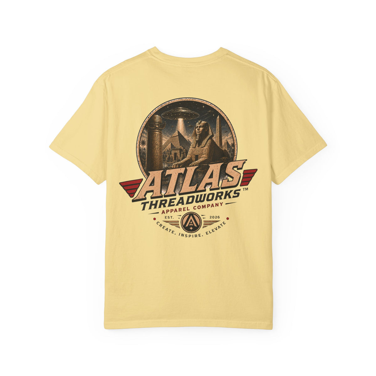 Atlas Threadworks Vintage Logo T‑Shirt Ancient Egypt UFO