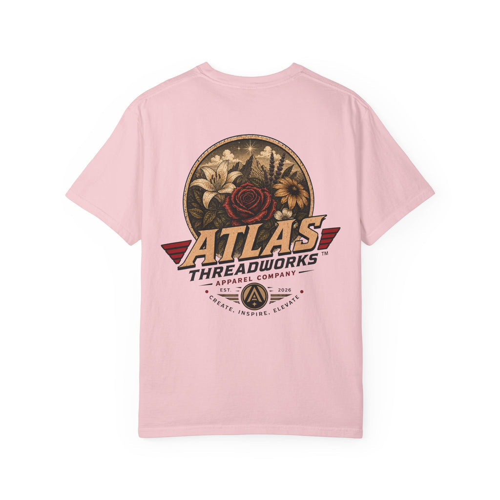 Atlas Threadworks Floral Logo T-Shirt — Vintage Rose Graphic Tee