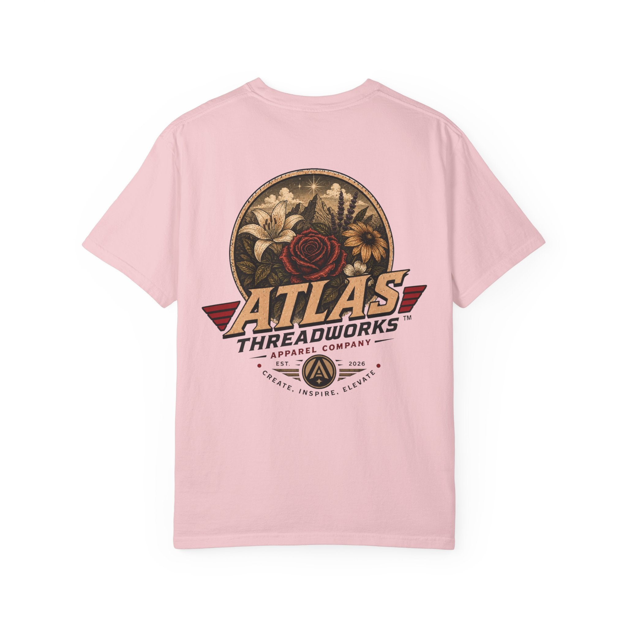 Atlas Threadworks Floral Logo T-Shirt — Vintage Rose Graphic Tee