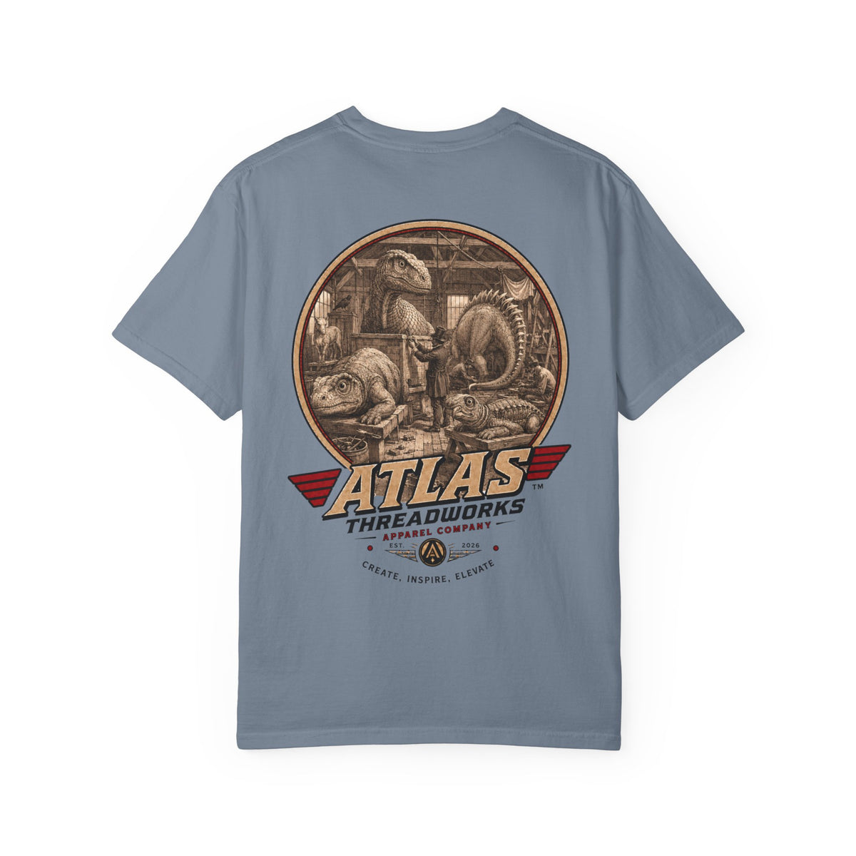 Atlas Threadworks Vintage Dinosaur T-Shirt — 'Atlas Threadworks' Logo Tee