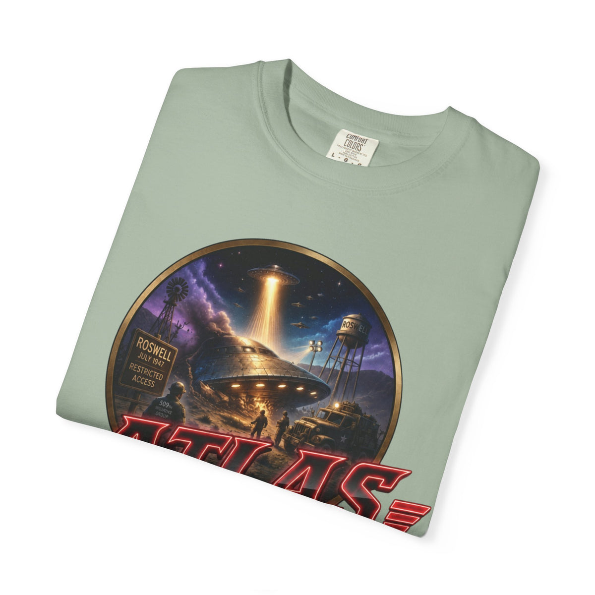 Atlas Threadworks Vintage Neon Roswell UFO Crash Graphic T-Shirt