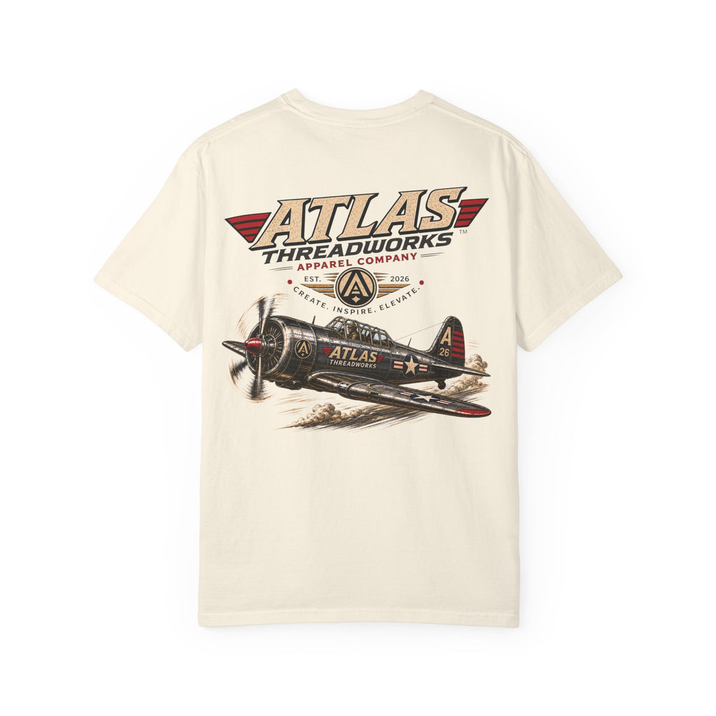 Aviation Graphic T-Shirt — "Atlas Threadworks" Vintage Warplane Design