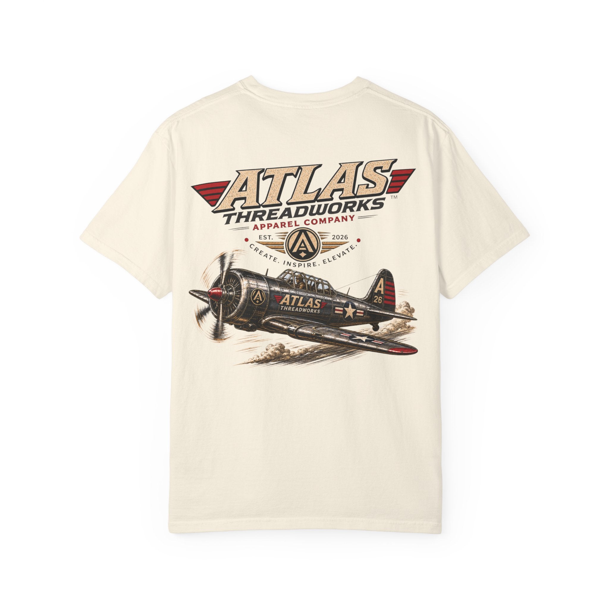 Aviation Graphic T-Shirt — "Atlas Threadworks" Vintage Warplane Design