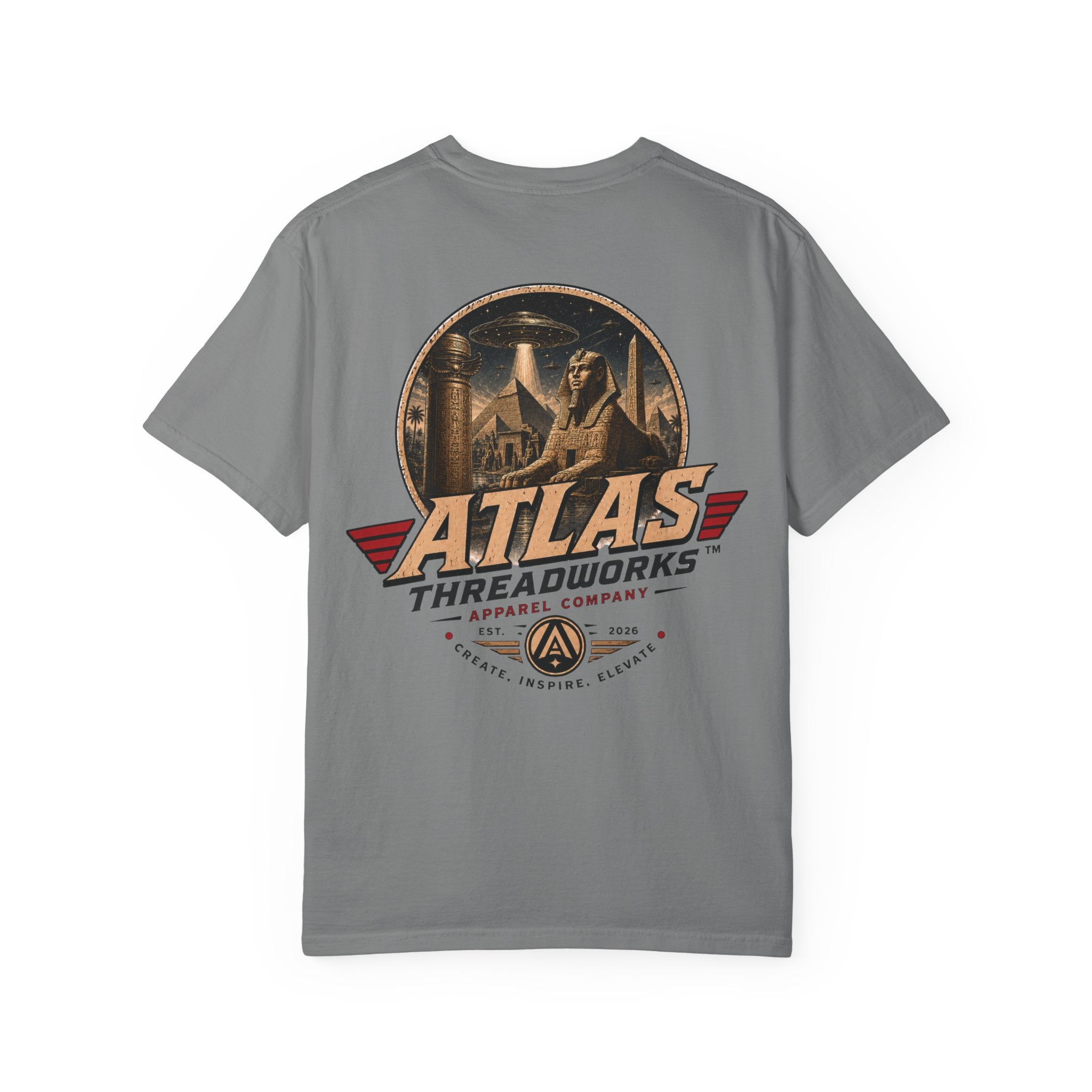 Atlas Threadworks Vintage Logo T‑Shirt Ancient Egypt UFO
